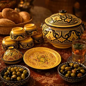 Hand-Painted Ceramic Serving Set from Safi — view 2