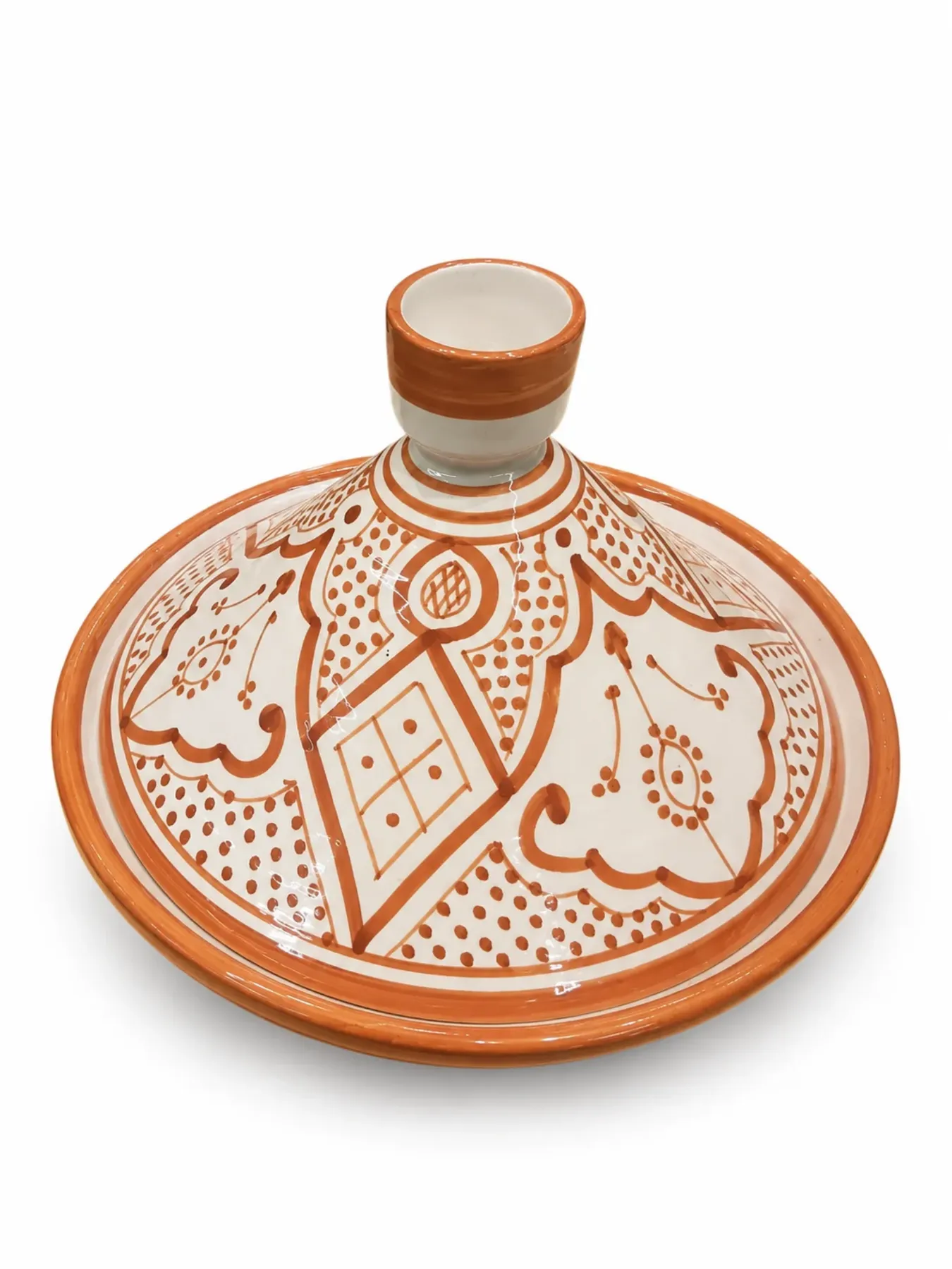 Handcrafted Moroccan Ceramic Tagine, Hand-Painted Orange Safi Serving Dish, 23cm