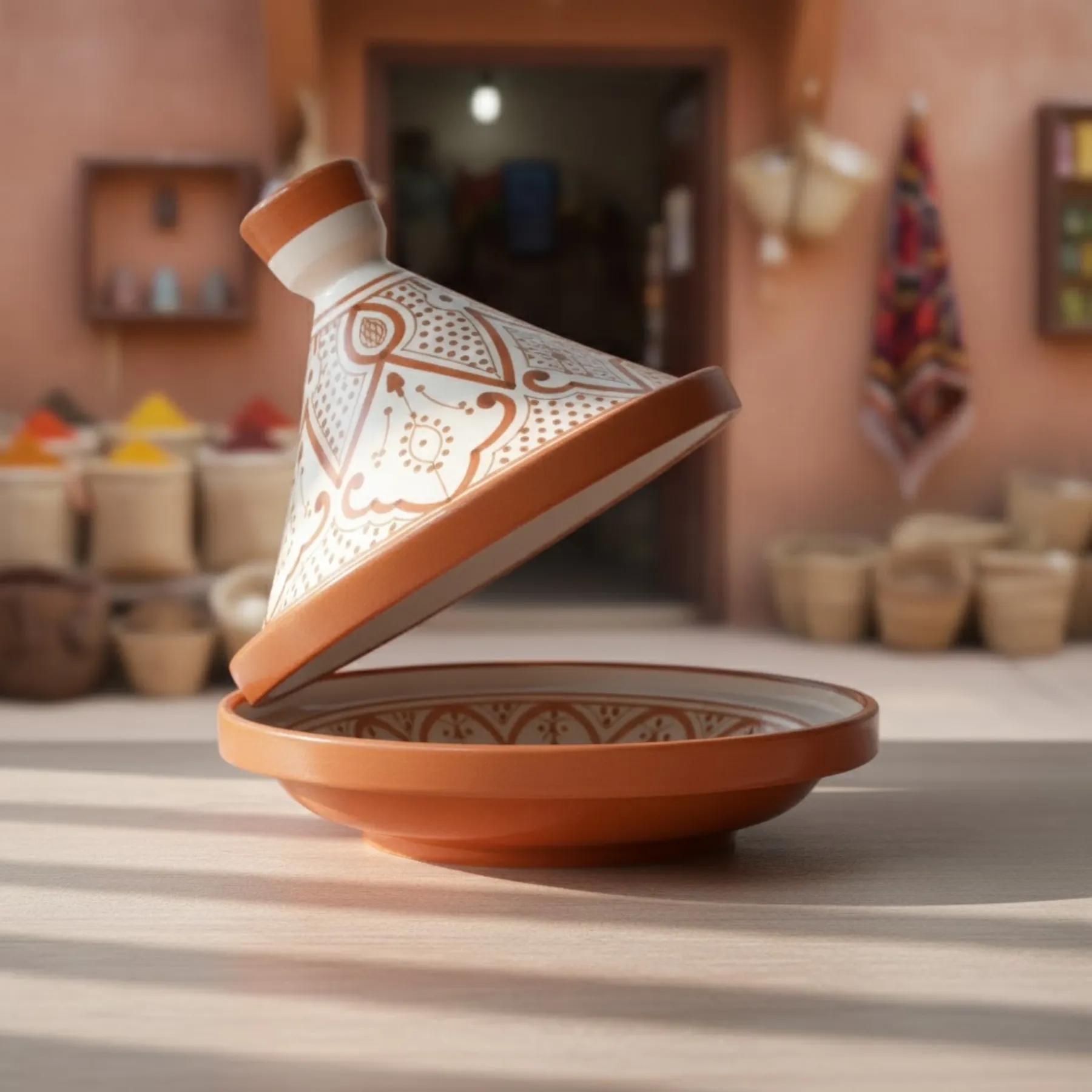 Handmade Moroccan Ceramic Tagine Set – 23 cm Orange Decorative Tagine – Moroccan Dining Table Decor & Gift — view 3