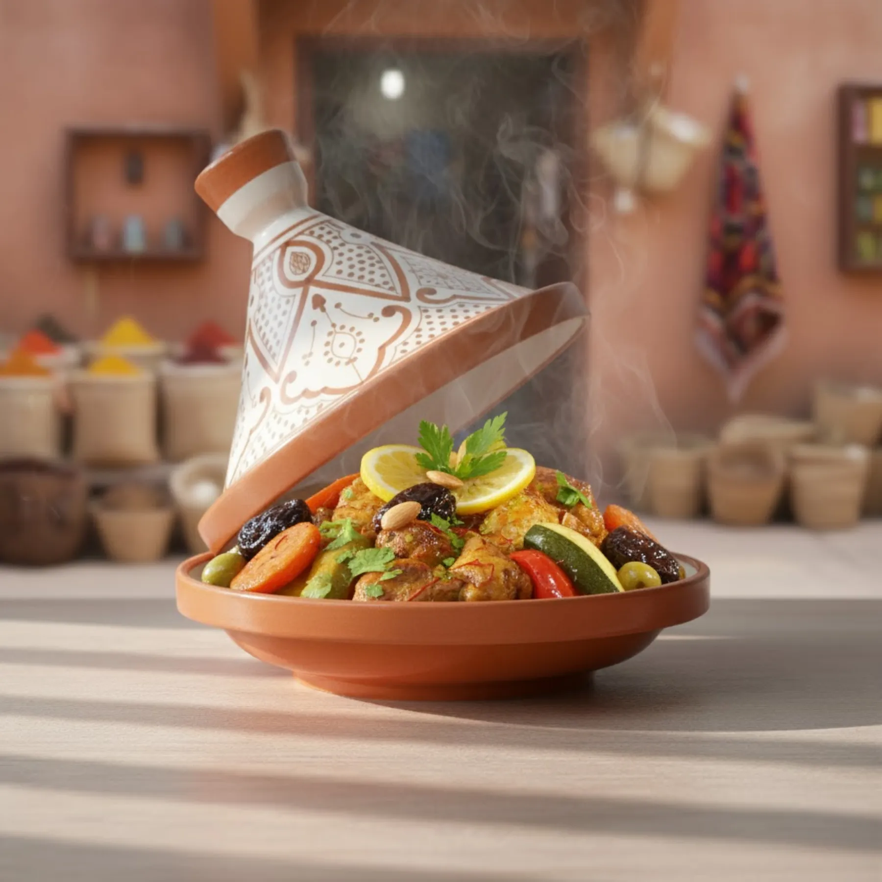 Handmade Moroccan Ceramic Tagine Set – 23 cm Orange Decorative Tagine – Moroccan Dining Table Decor & Gift — view 2