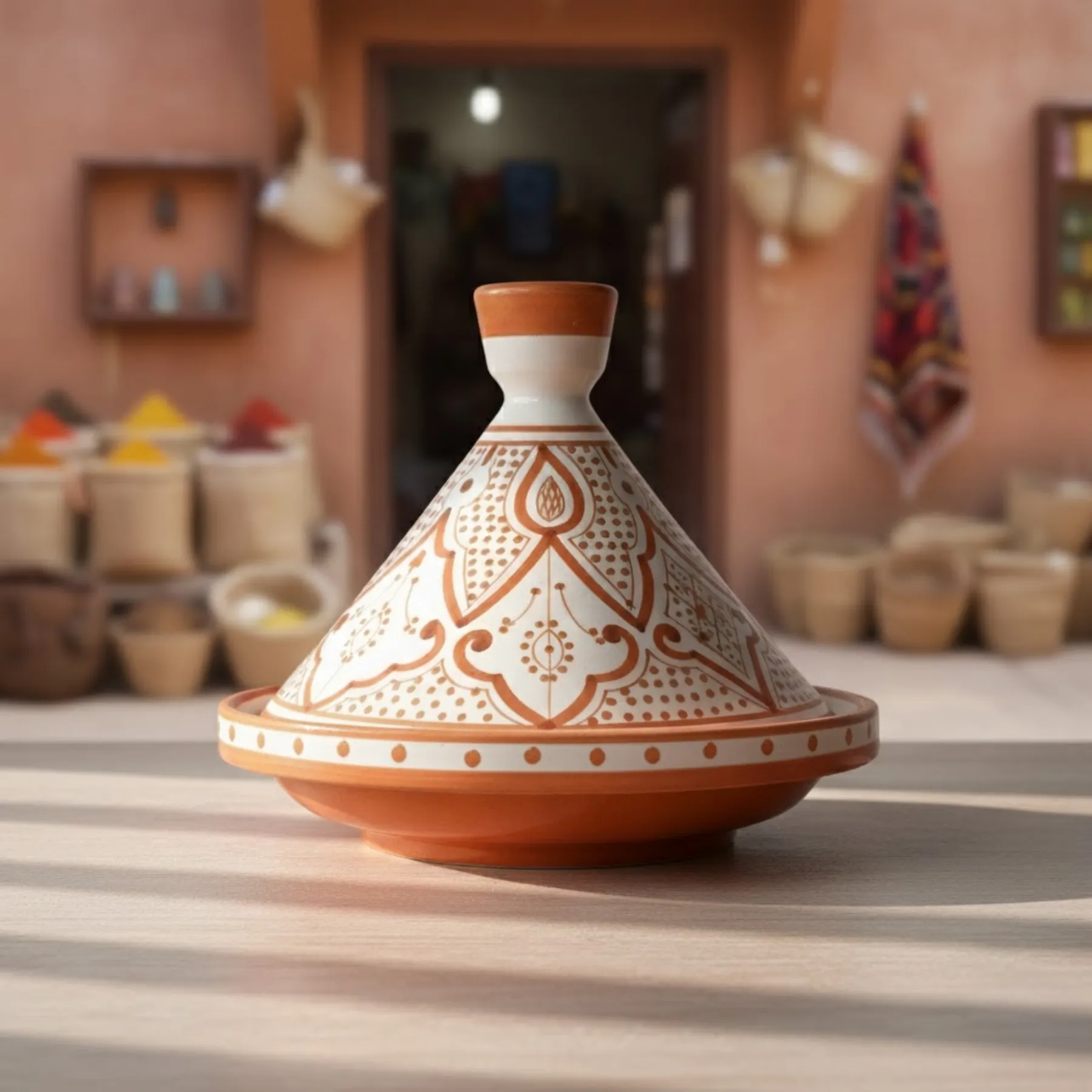 Handmade Moroccan Ceramic Tagine Set – 23 cm Orange Decorative Tagine – Moroccan Dining Table Decor & Gift — view 4