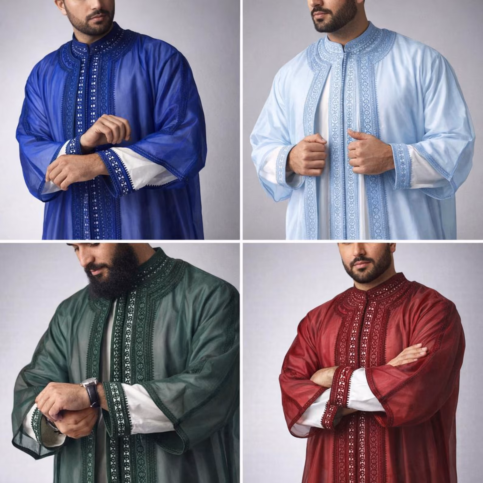 Hand-Embroidered Cotton Jabador from Salé Workshops