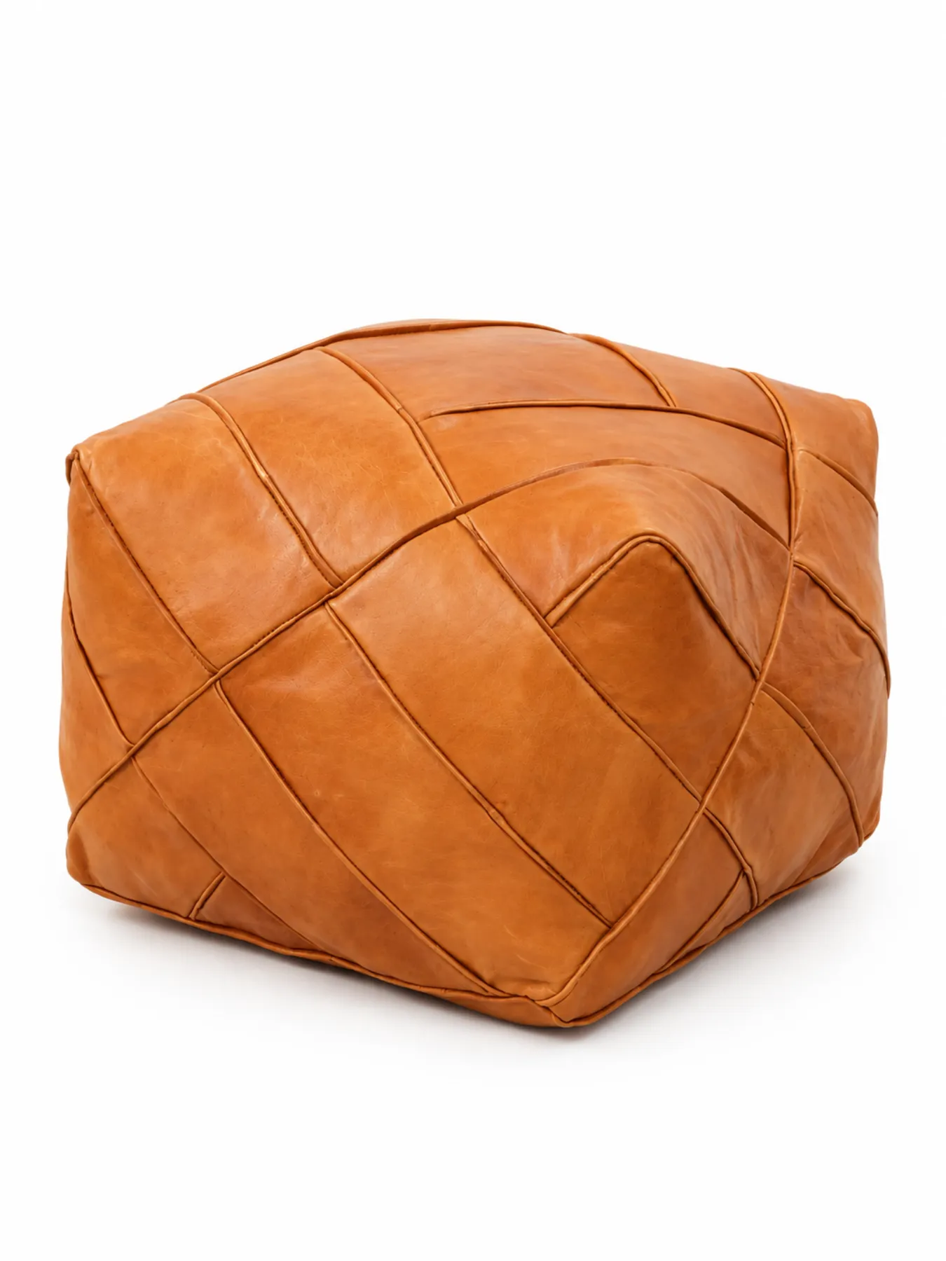 Handcrafted Moroccan Leather Pouf, Square Leather Ottoman in Deep Brown