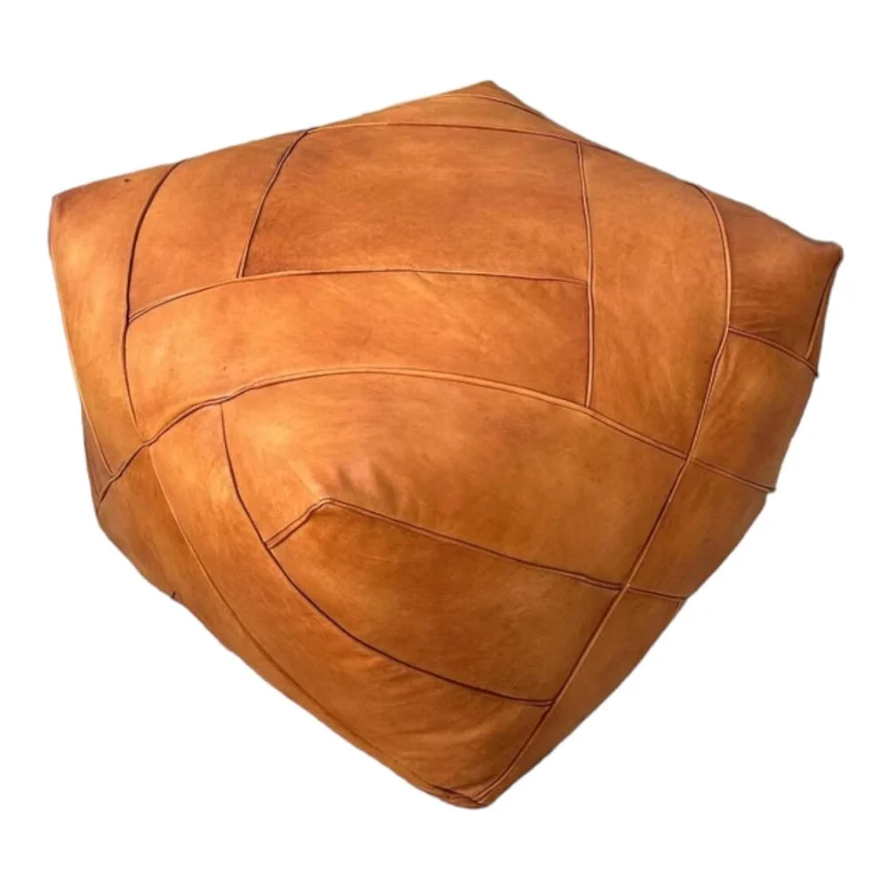 Handmade Moroccan Leather Pouf Ottoman - Unstuffed — view 2