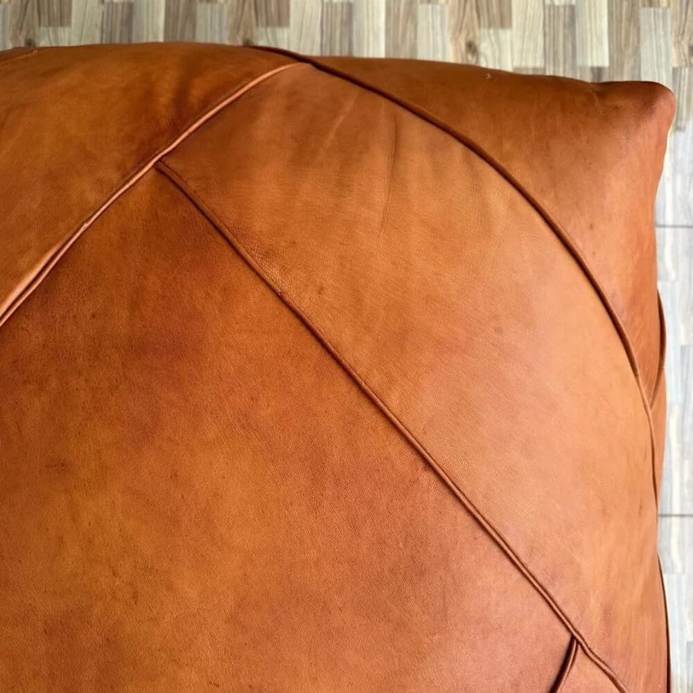 Handmade Moroccan Leather Pouf Ottoman - Unstuffed — view 4