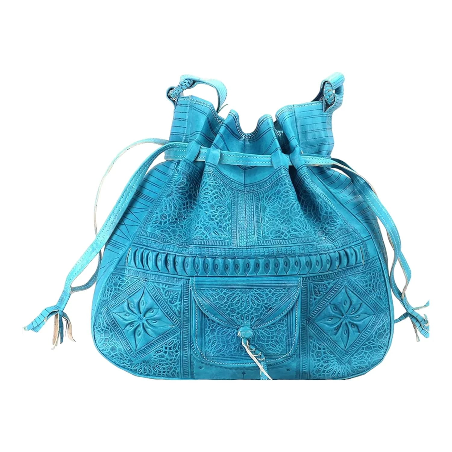 Handmade Moroccan Leather Shoulder Bag - Boho Bucket Crossbody Purse — view 10
