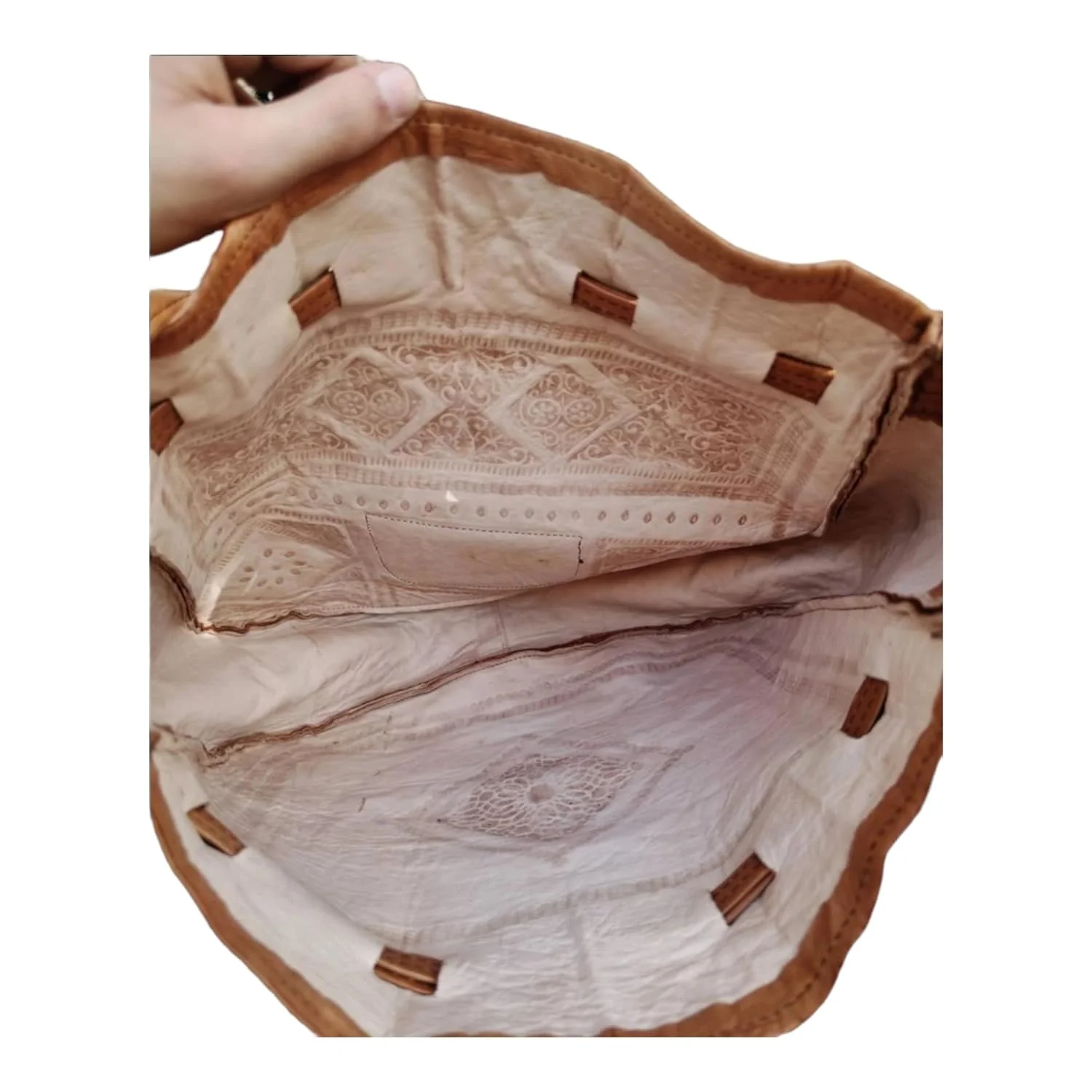 Handmade Moroccan Leather Shoulder Bag - Boho Bucket Crossbody Purse — view 6