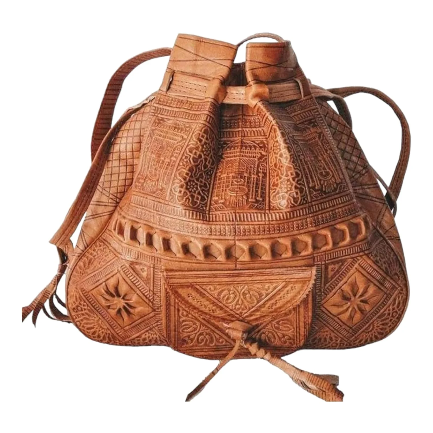 Handmade Moroccan Leather Shoulder Bag - Boho Bucket Crossbody Purse — view 7