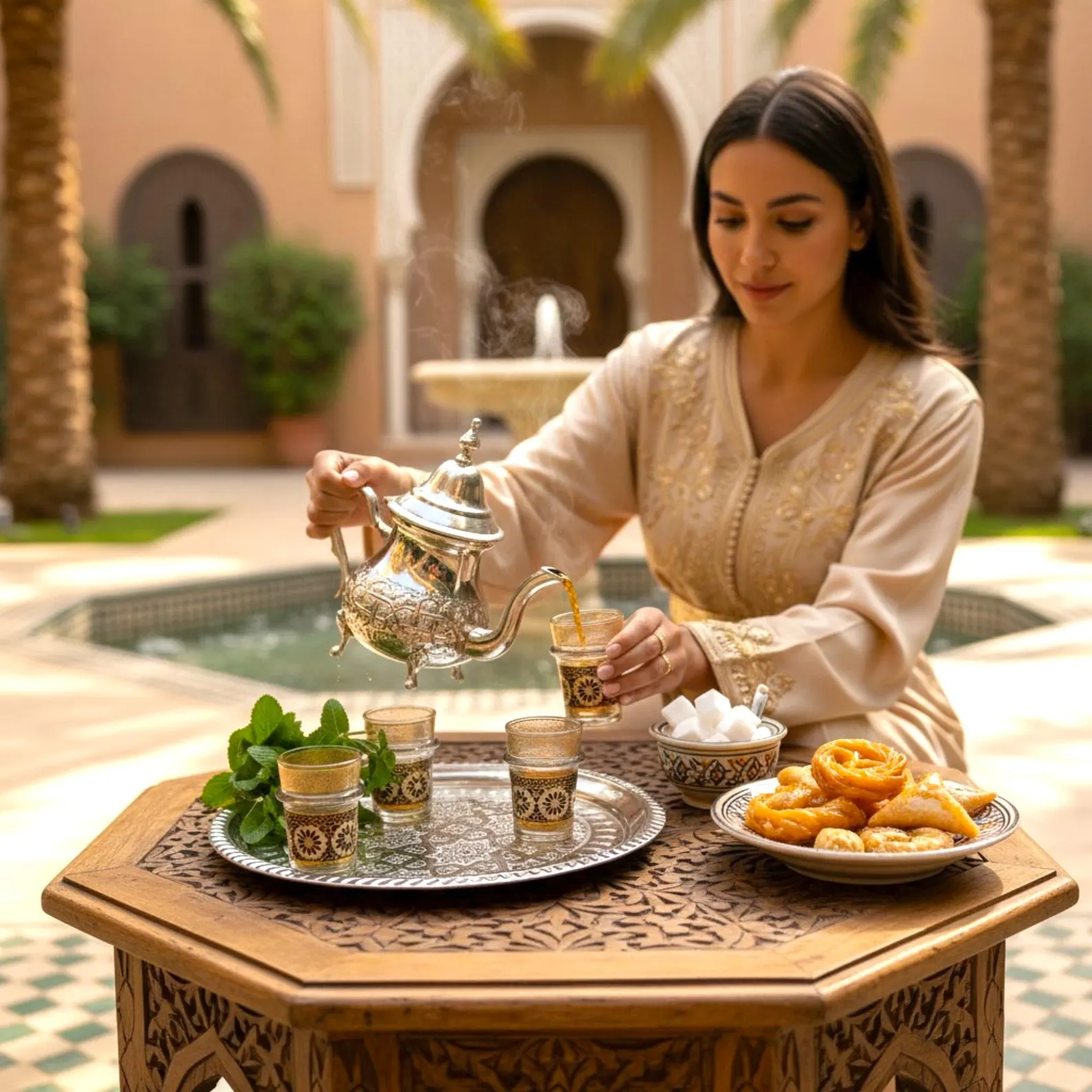 Fès Silver Filigree Tea Set with Gold-Trimmed Glasses — view 7