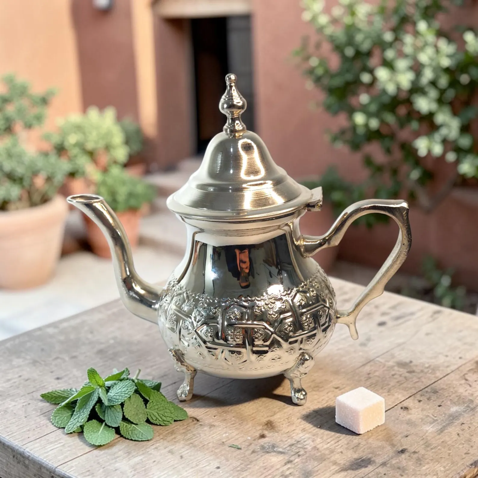 Fès Silver Filigree Tea Set with Gold-Trimmed Glasses — view 17
