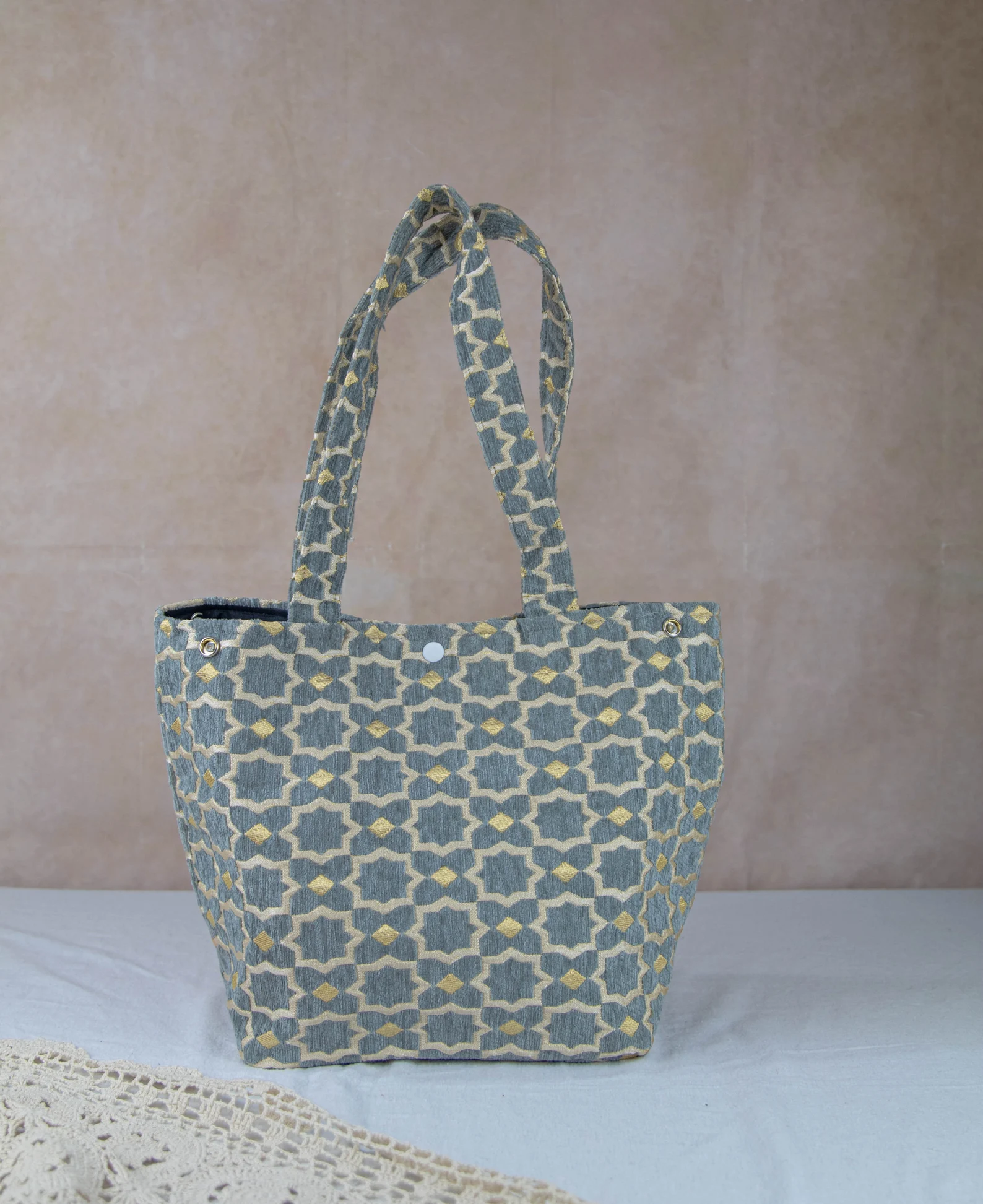Agadir Brocade Velvet Tote with Golden Embroidery — view 2