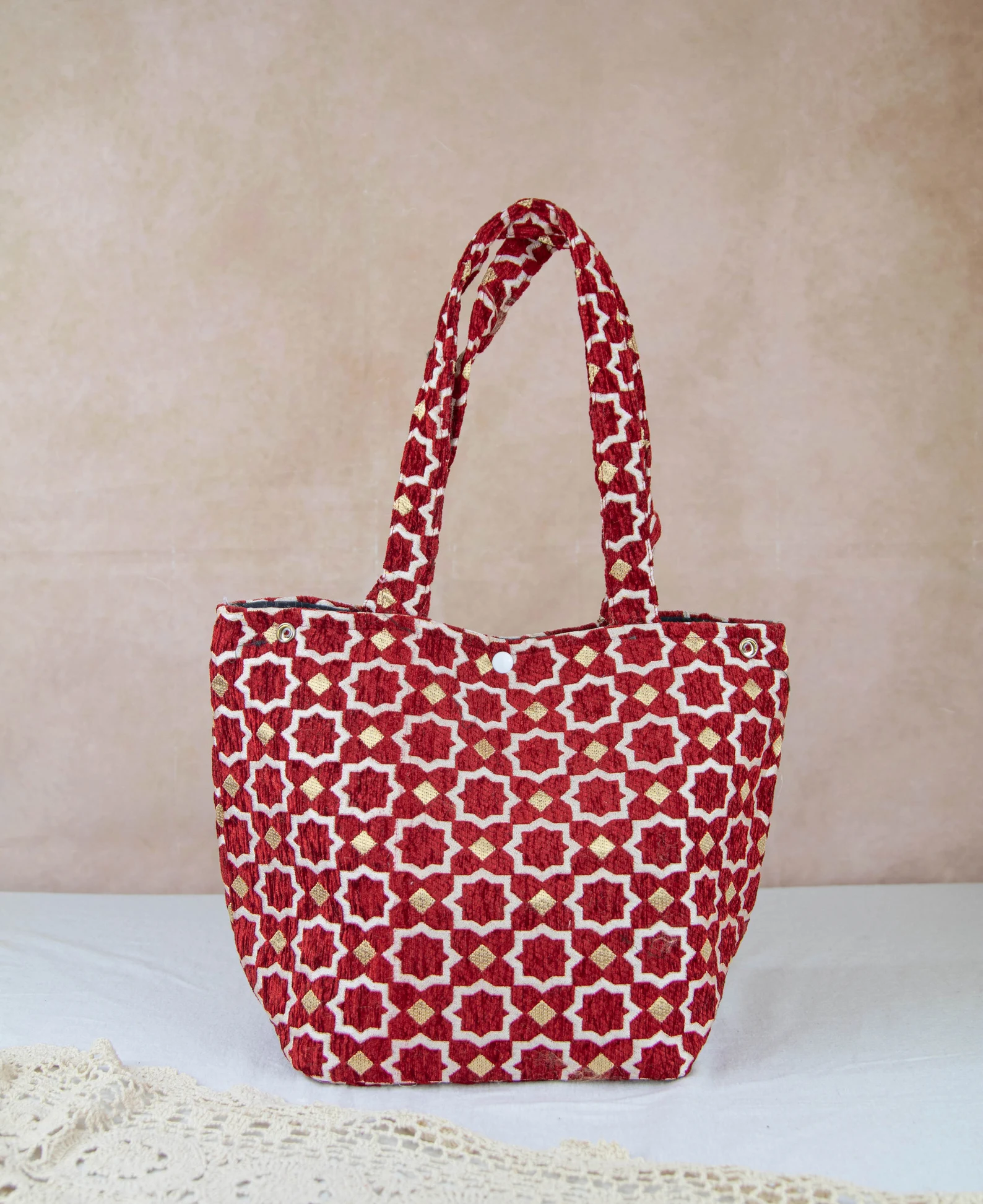 Agadir Brocade Velvet Tote with Golden Embroidery — view 7