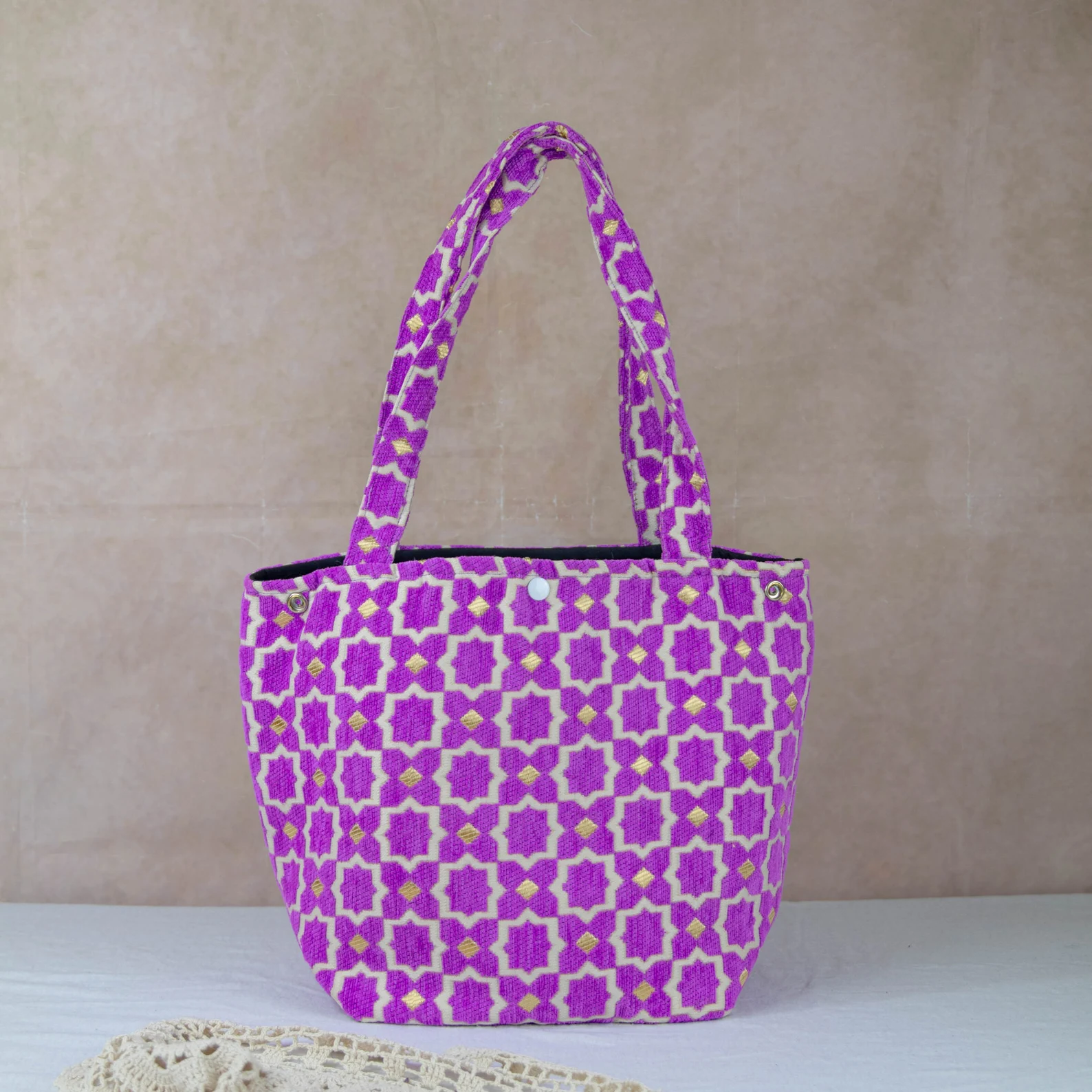 Agadir Brocade Velvet Tote with Golden Embroidery — view 8