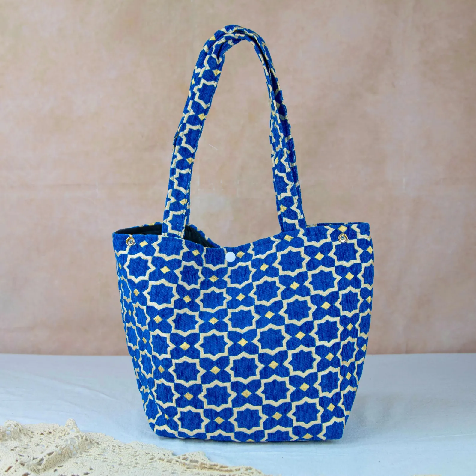 Agadir Brocade Velvet Tote with Golden Embroidery — view 9