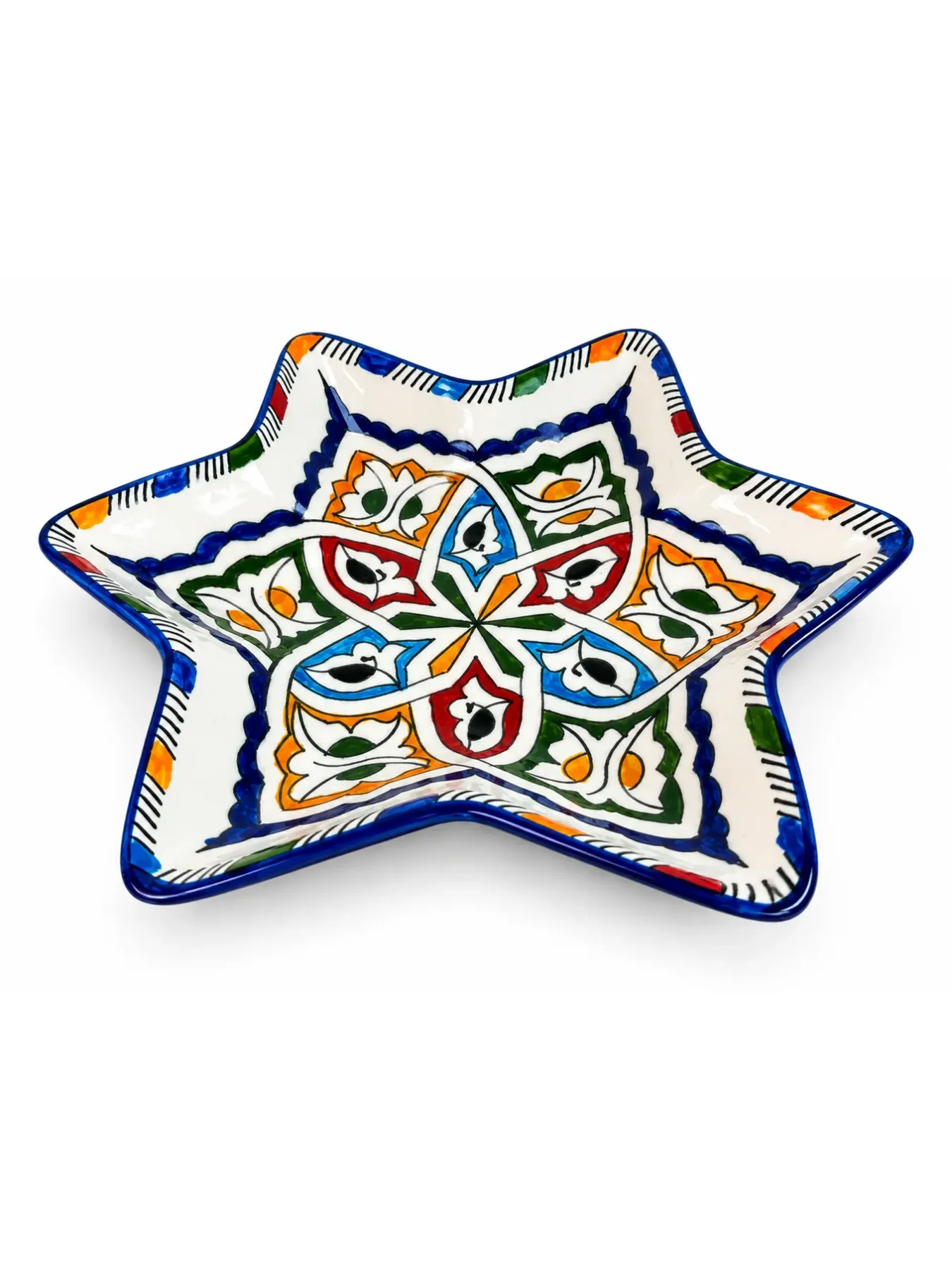 Hand-Painted Safi Star Ceramic Plate, Moroccan Khatam Geometric Serving Dish