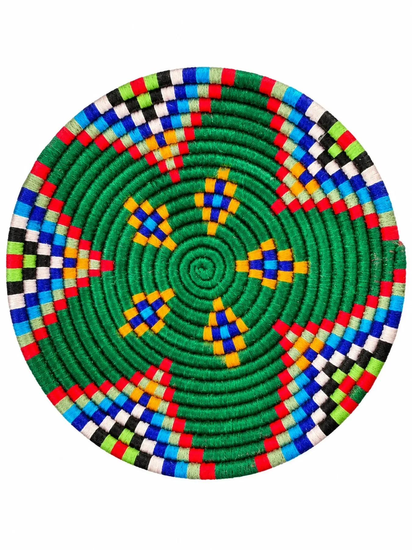 Handwoven Moroccan Wool Basket Tray, Multicolor Geometric Design