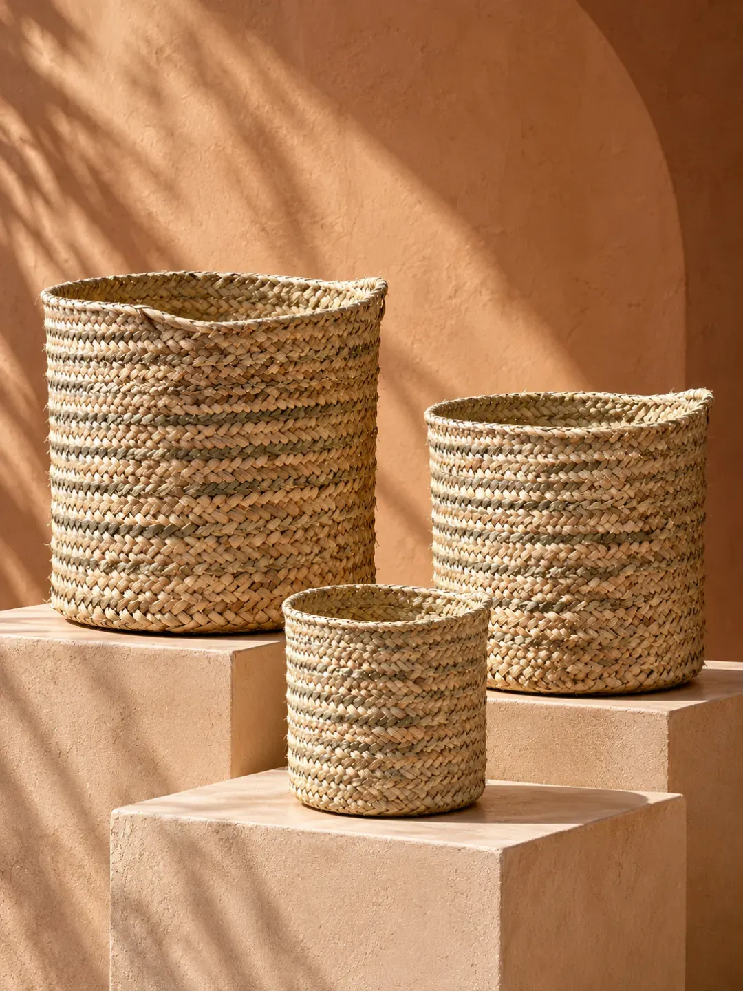 Handwoven Moroccan Palm Basket Planter