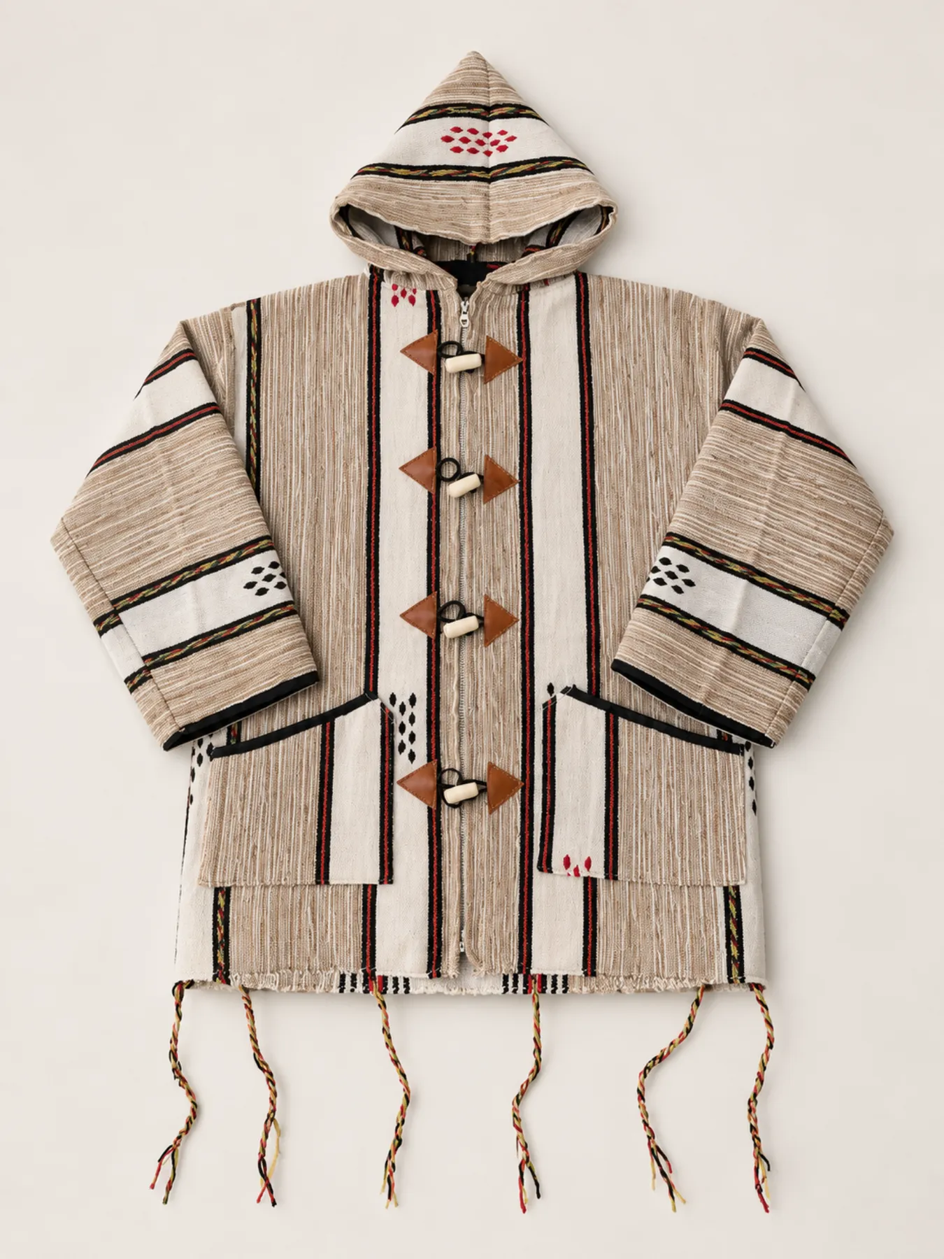 Handwoven Moroccan Amazigh Wool Jacket, Traditional Kilim Hooded Coat