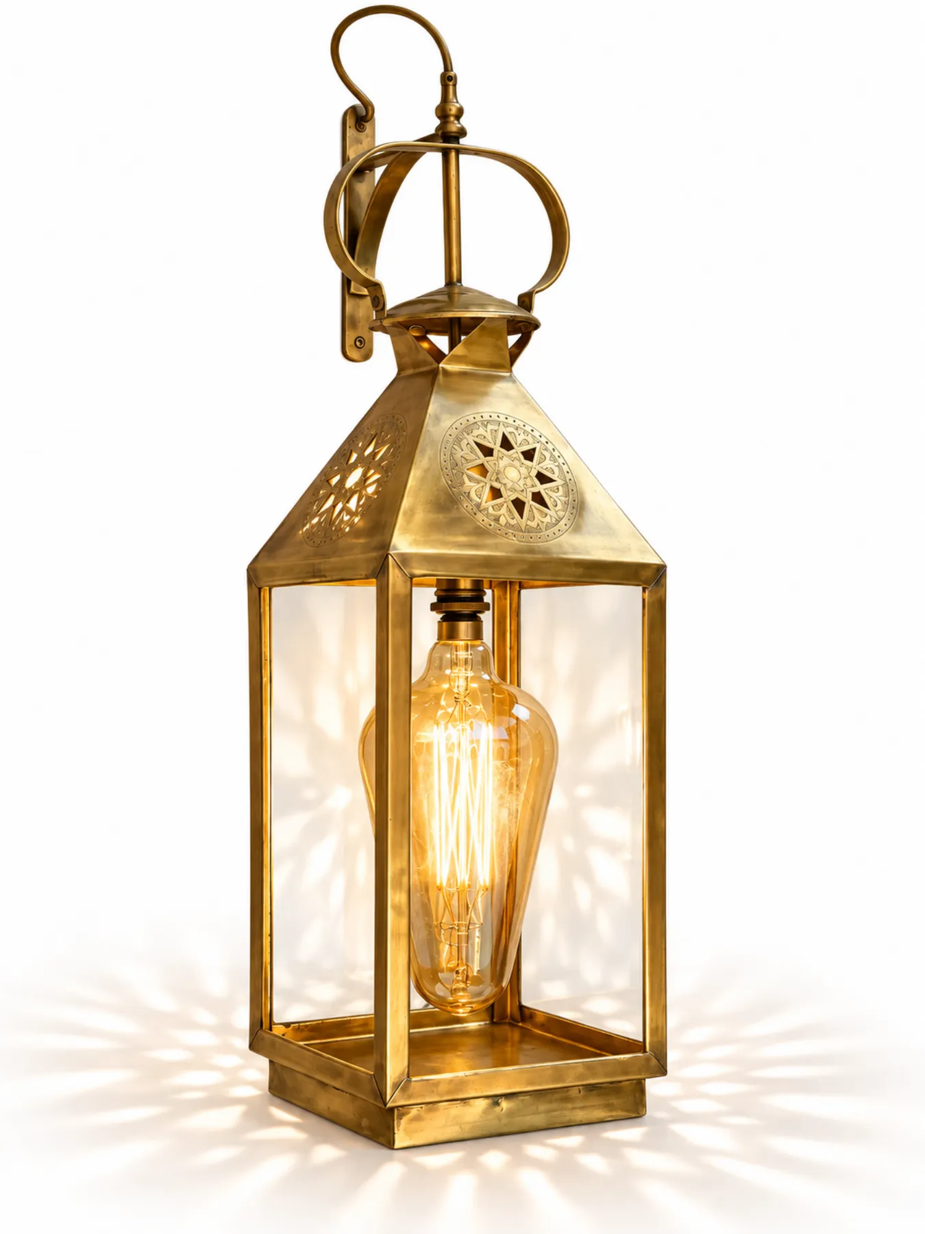 Handcrafted Moroccan Brass Wall Lantern, Marrakech Star Medallion