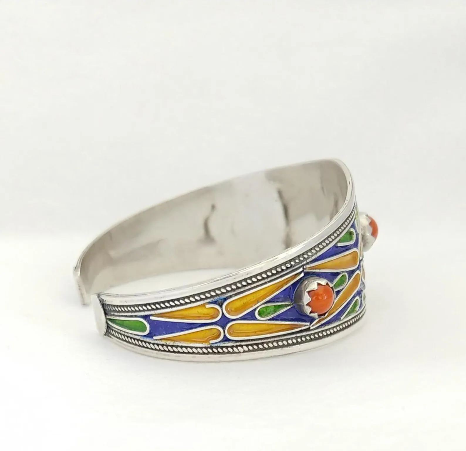Tiznit Silver Filigree Cuff with Coral and Enamel — view 4