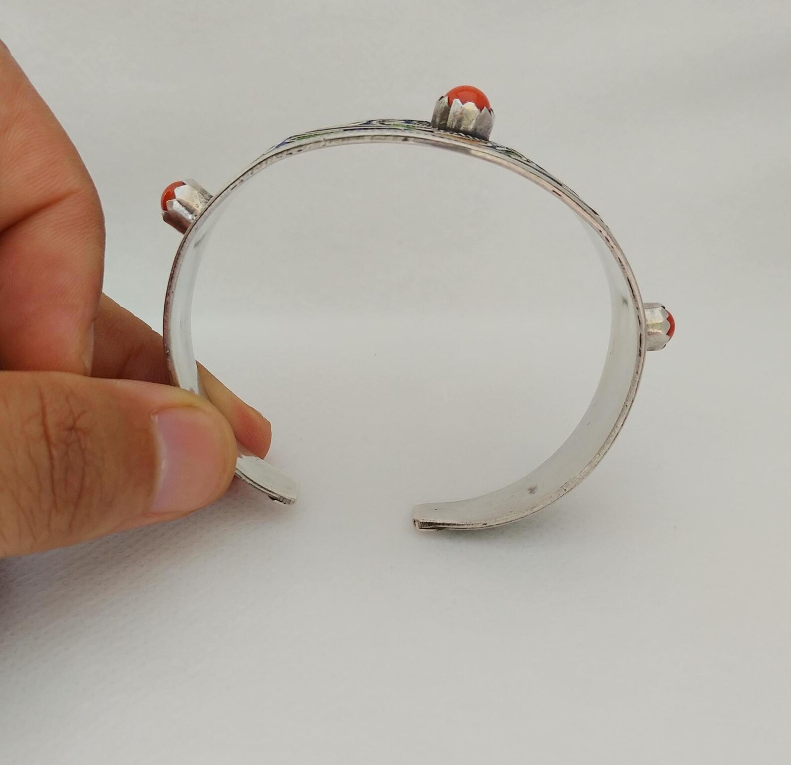 Tiznit Silver Filigree Cuff with Coral and Enamel — view 6