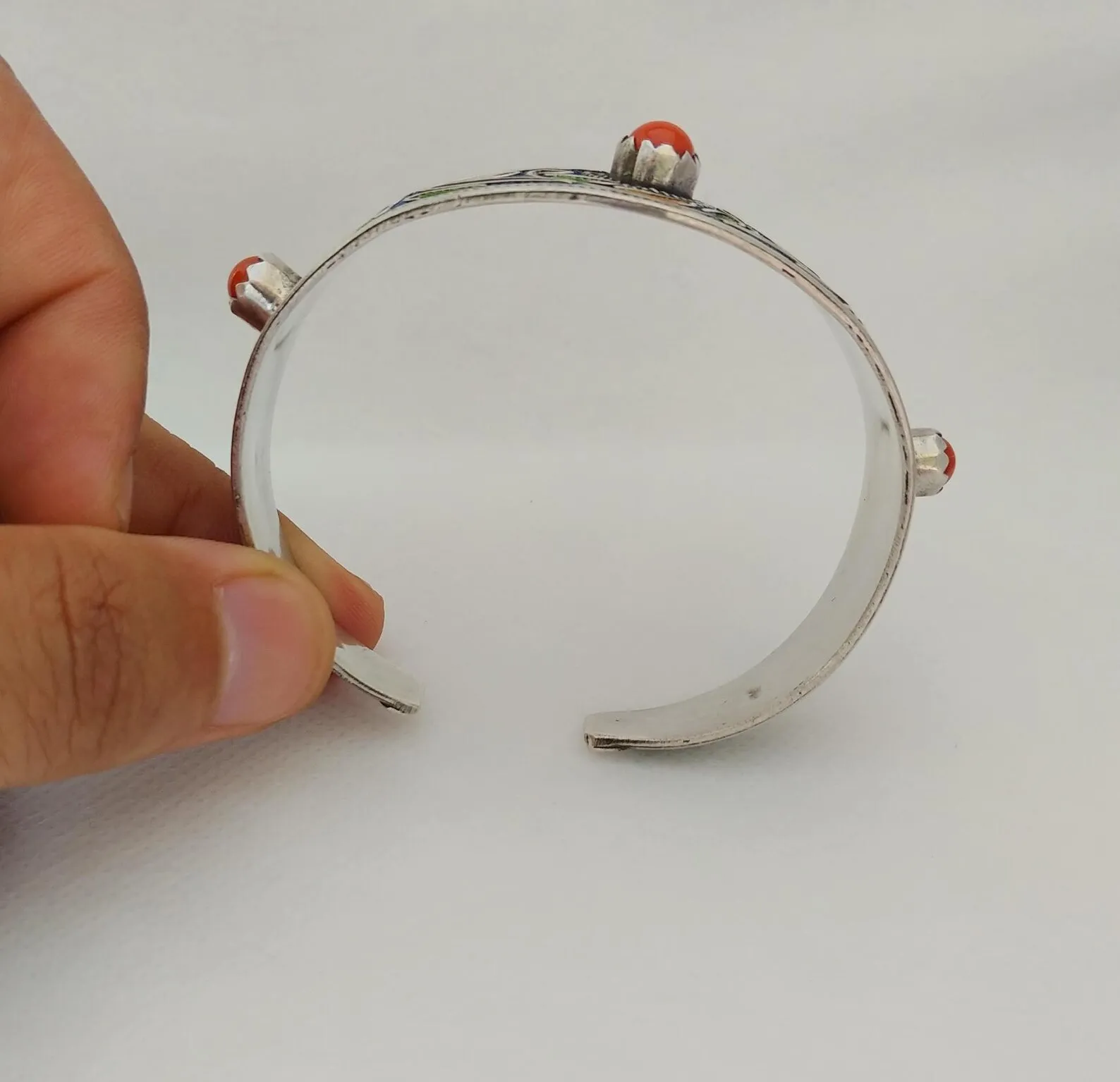 Tiznit Silver Filigree Cuff with Coral and Enamel — view 6