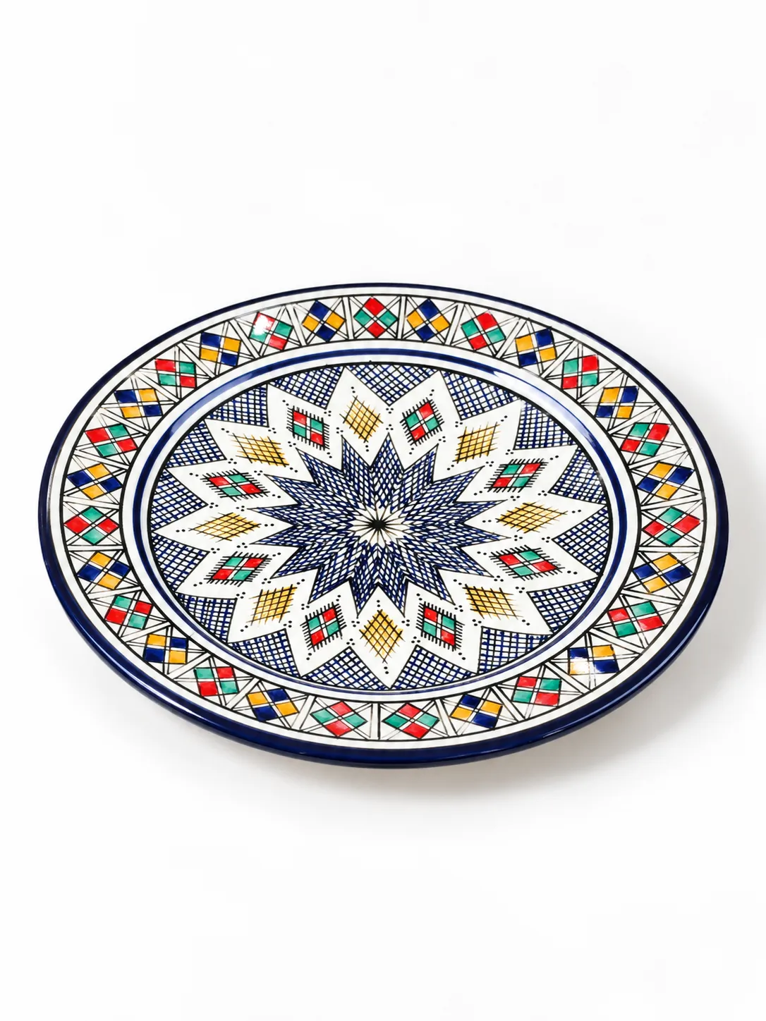 Hand-Painted Safi Ceramic Serving Plate, 36cm Cobalt