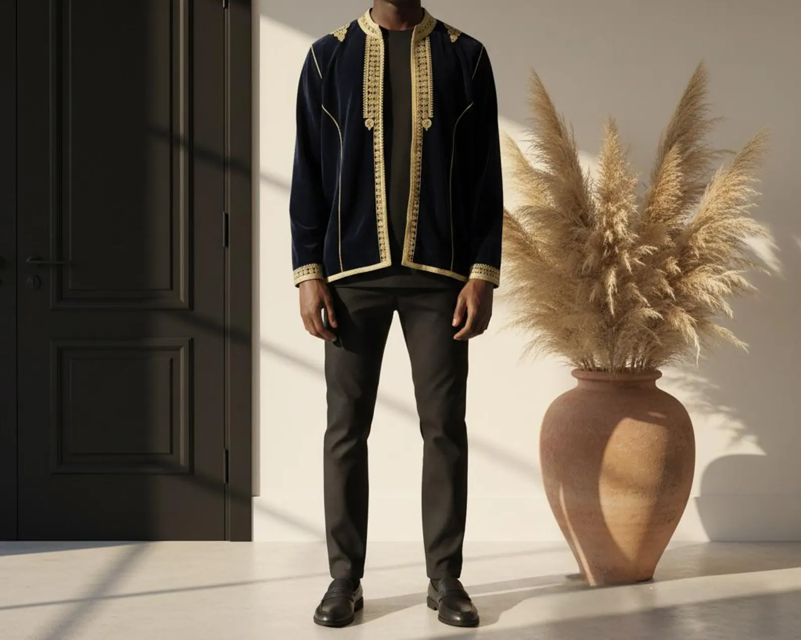 Handwoven Cotton Jabador from Salé with Embroidery — view 4