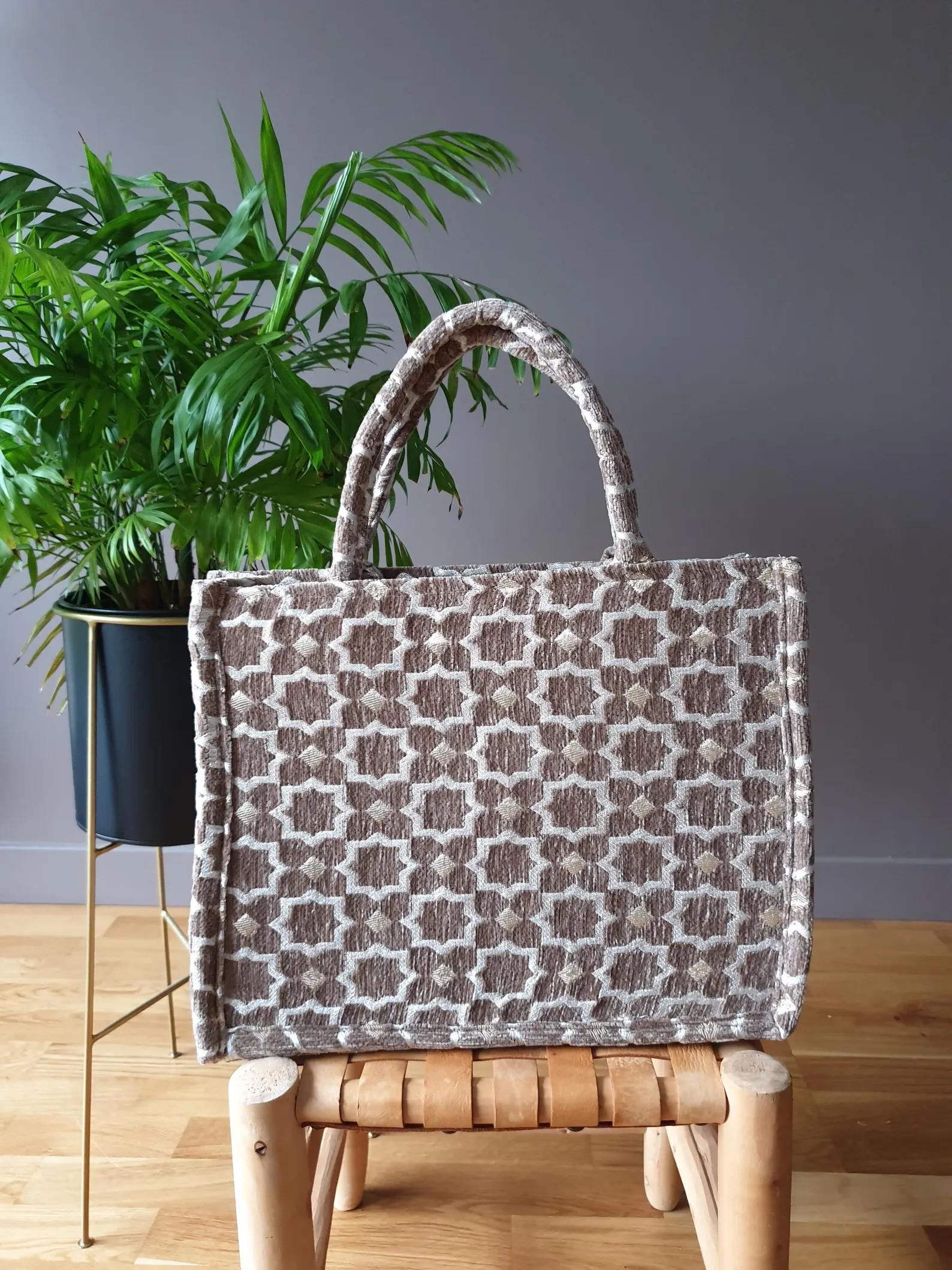 Brocade Velvet Tote with Gold Embroidery from Agadir — view 2