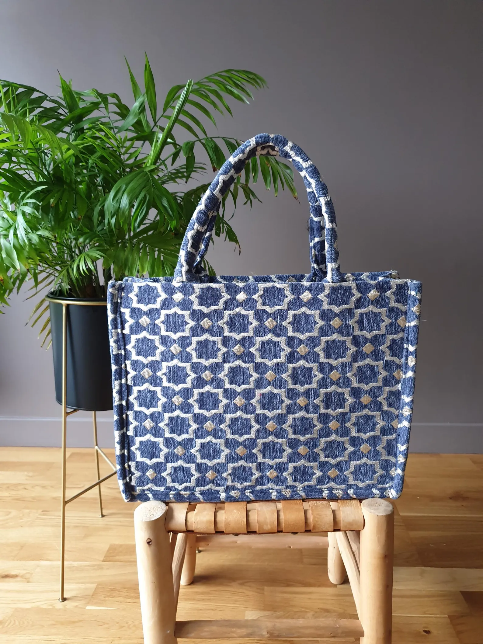 Brocade Velvet Tote with Gold Embroidery from Agadir — view 3