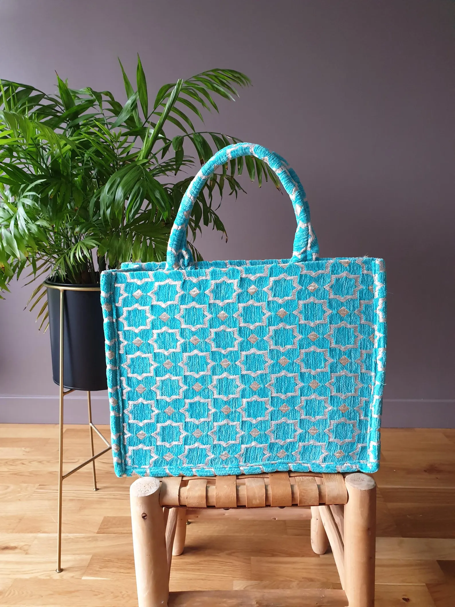 Brocade Velvet Tote with Gold Embroidery from Agadir — view 4