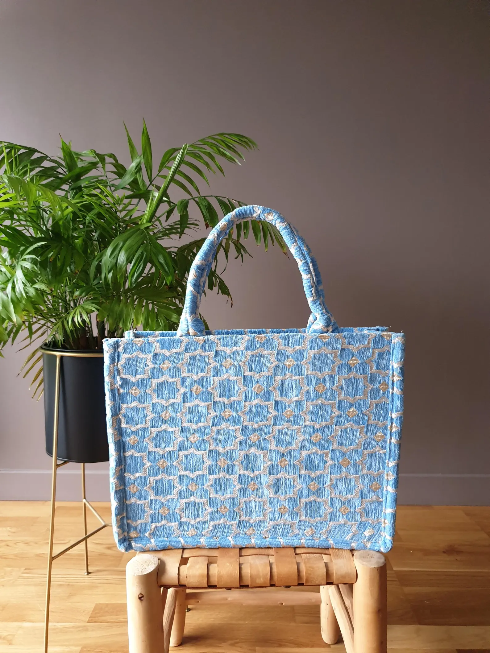 Brocade Velvet Tote with Gold Embroidery from Agadir — view 5