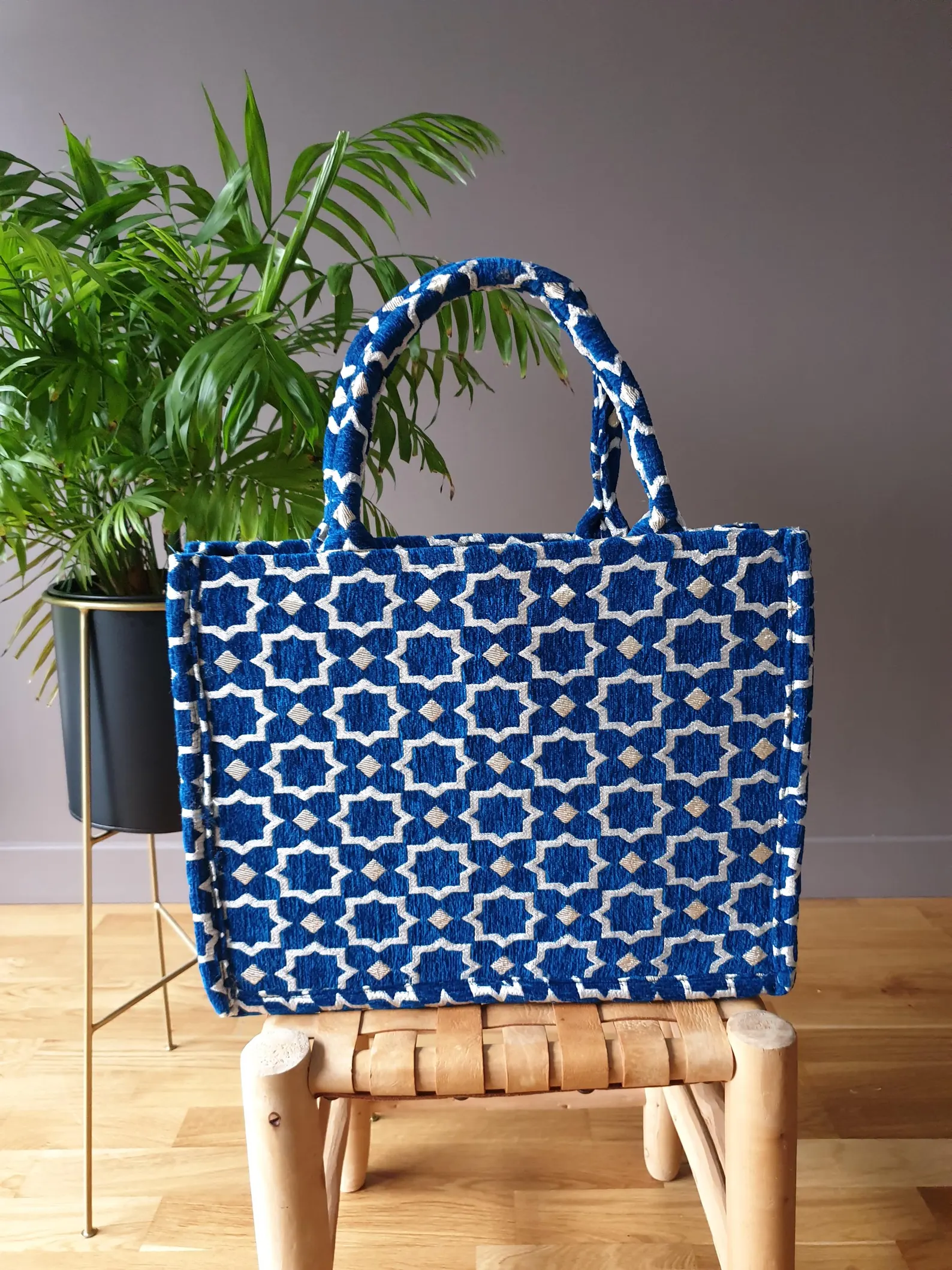 Brocade Velvet Tote with Gold Embroidery from Agadir — view 6