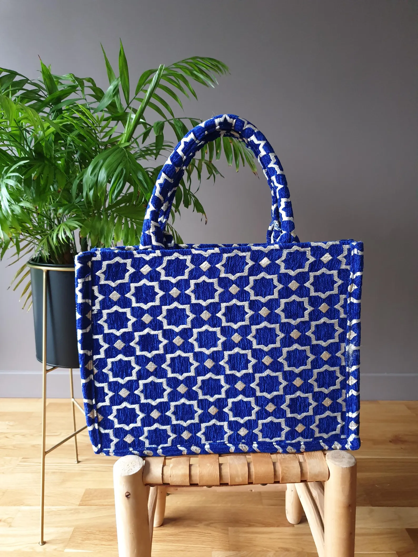 Brocade Velvet Tote with Gold Embroidery from Agadir — view 7