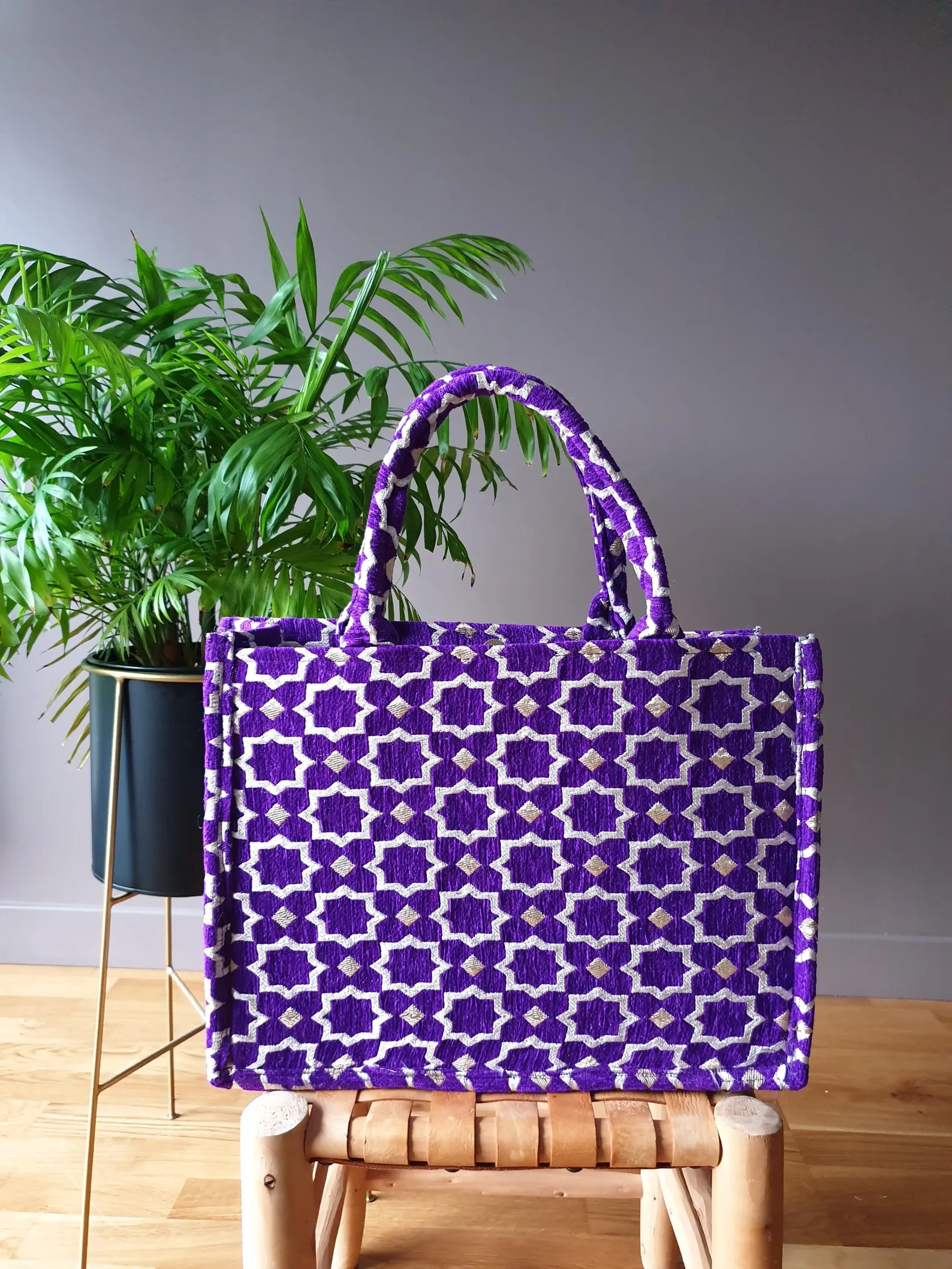 Brocade Velvet Tote with Gold Embroidery from Agadir — view 8
