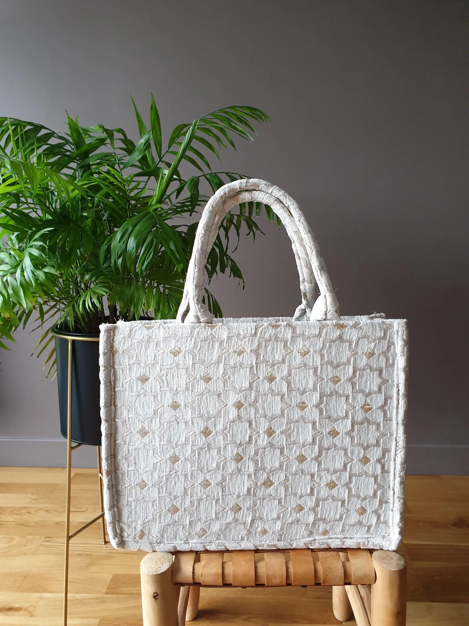 Brocade Velvet Tote with Gold Embroidery from Agadir — view 9