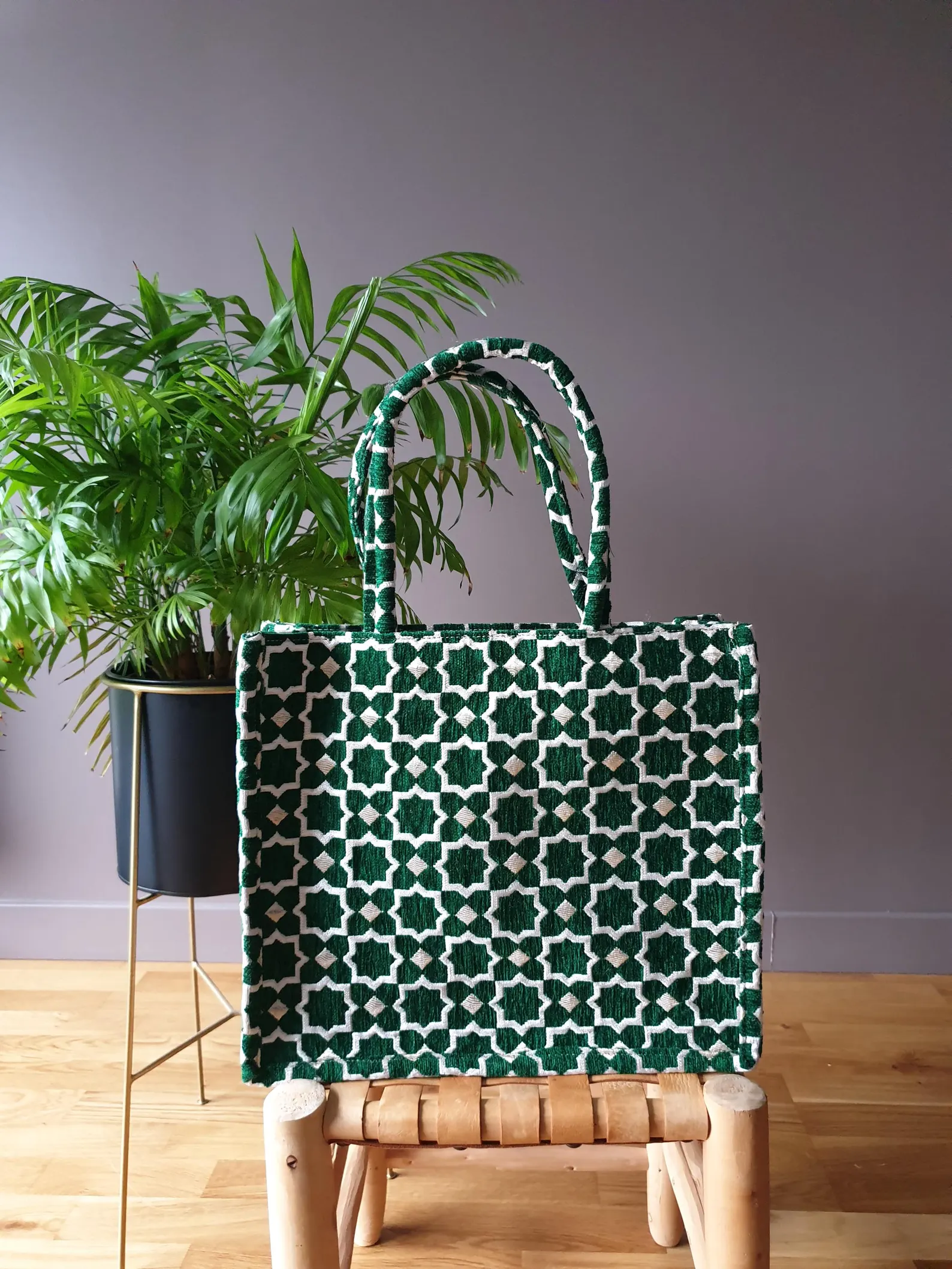 Brocade Velvet Tote with Gold Embroidery from Agadir — view 10