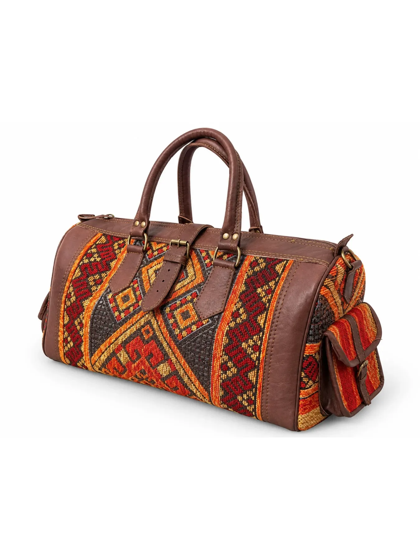 Handcrafted Moroccan Kilim & Leather Weekender Bag iArtisan Travel Bag