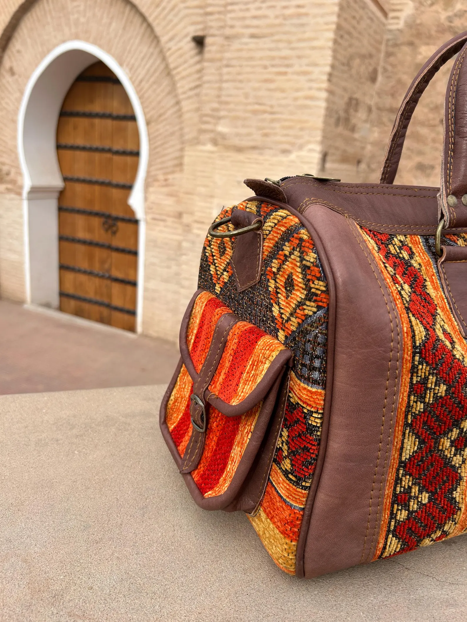 Marrakech Kilim & Leather Travel Bag — view 2
