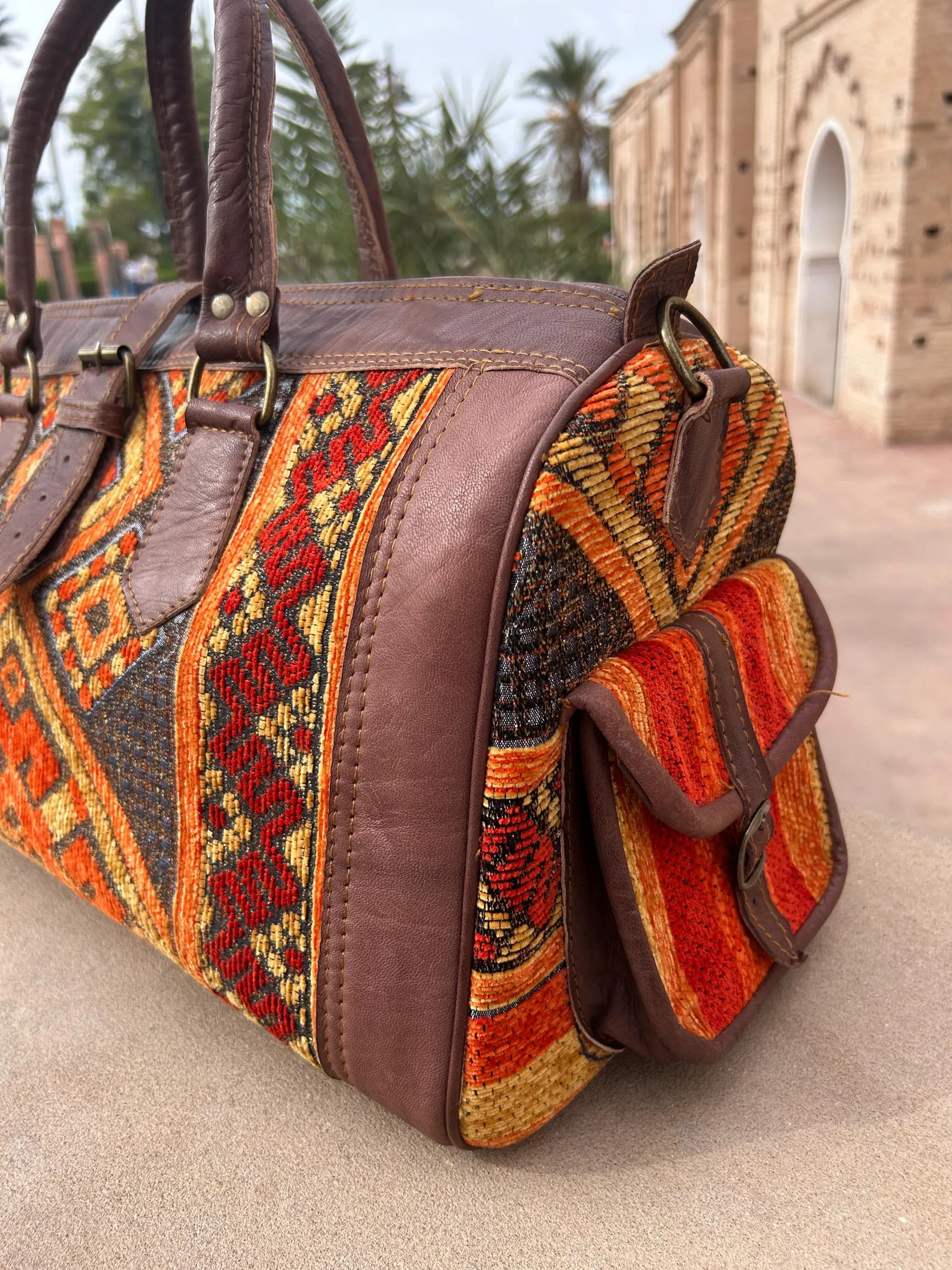 Marrakech Kilim & Leather Travel Bag — view 8
