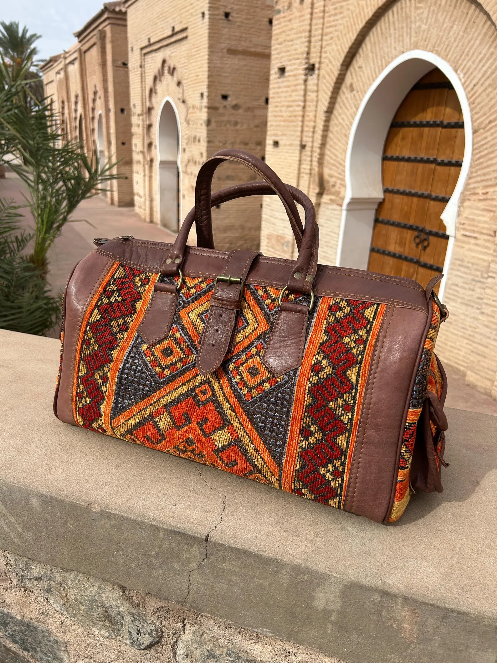 Marrakech Kilim & Leather Travel Bag — view 9