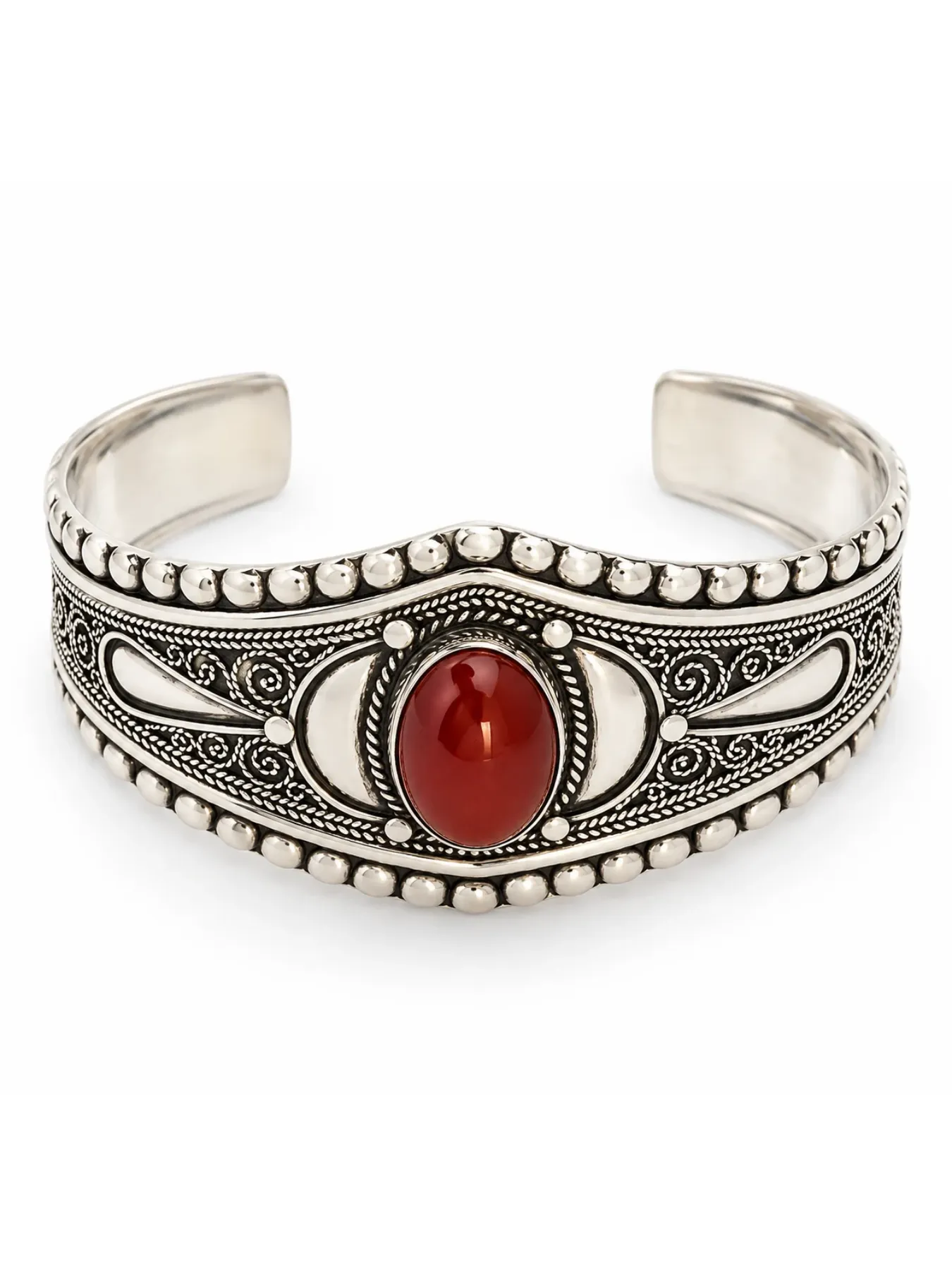 Handcrafted Tiznit Silver Cuff with Agate, Amazigh-Inspired Moroccan Bracelet