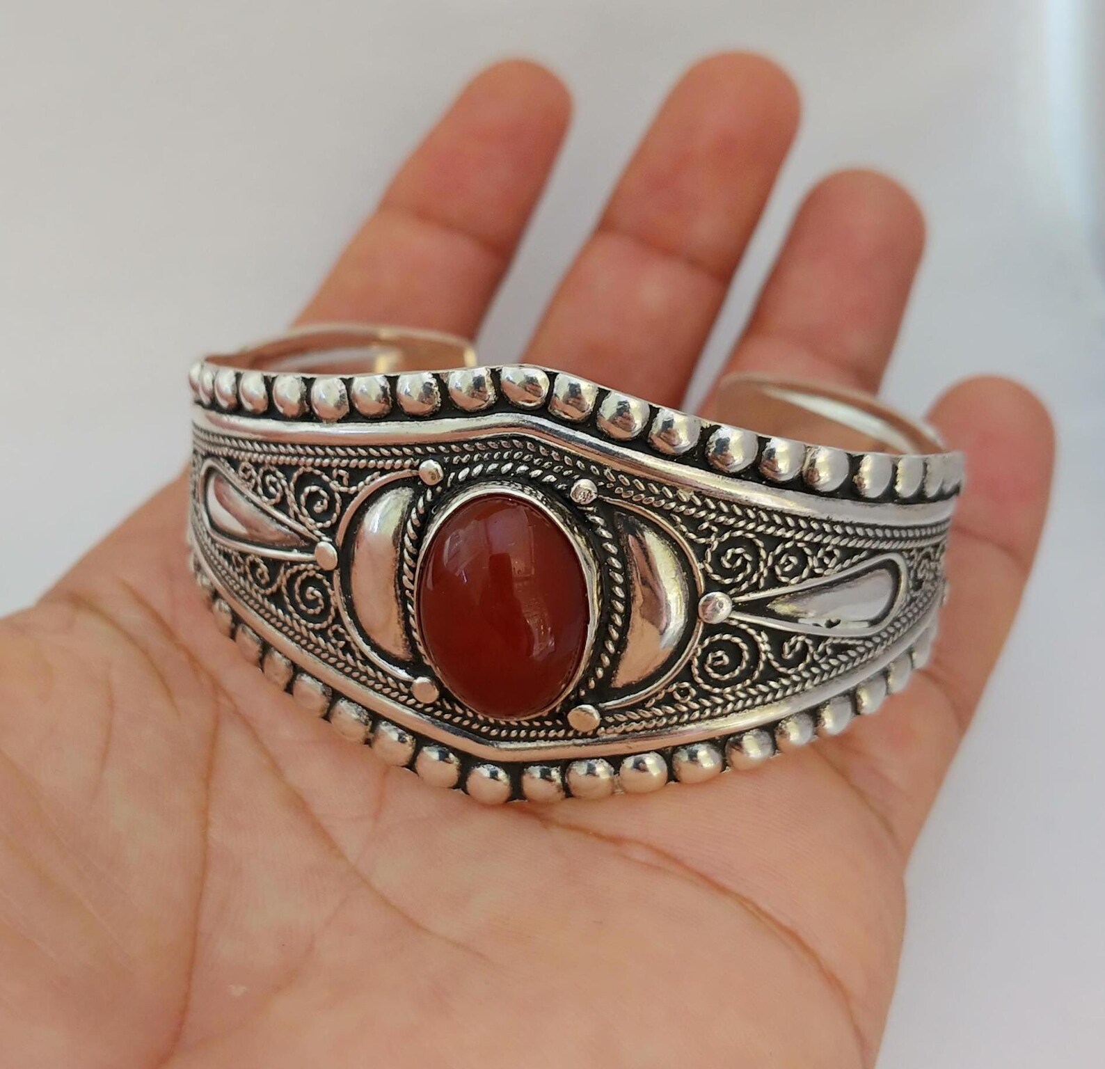 Tiznit Silver Agate Cuff with Filigree Metalwork — view 3