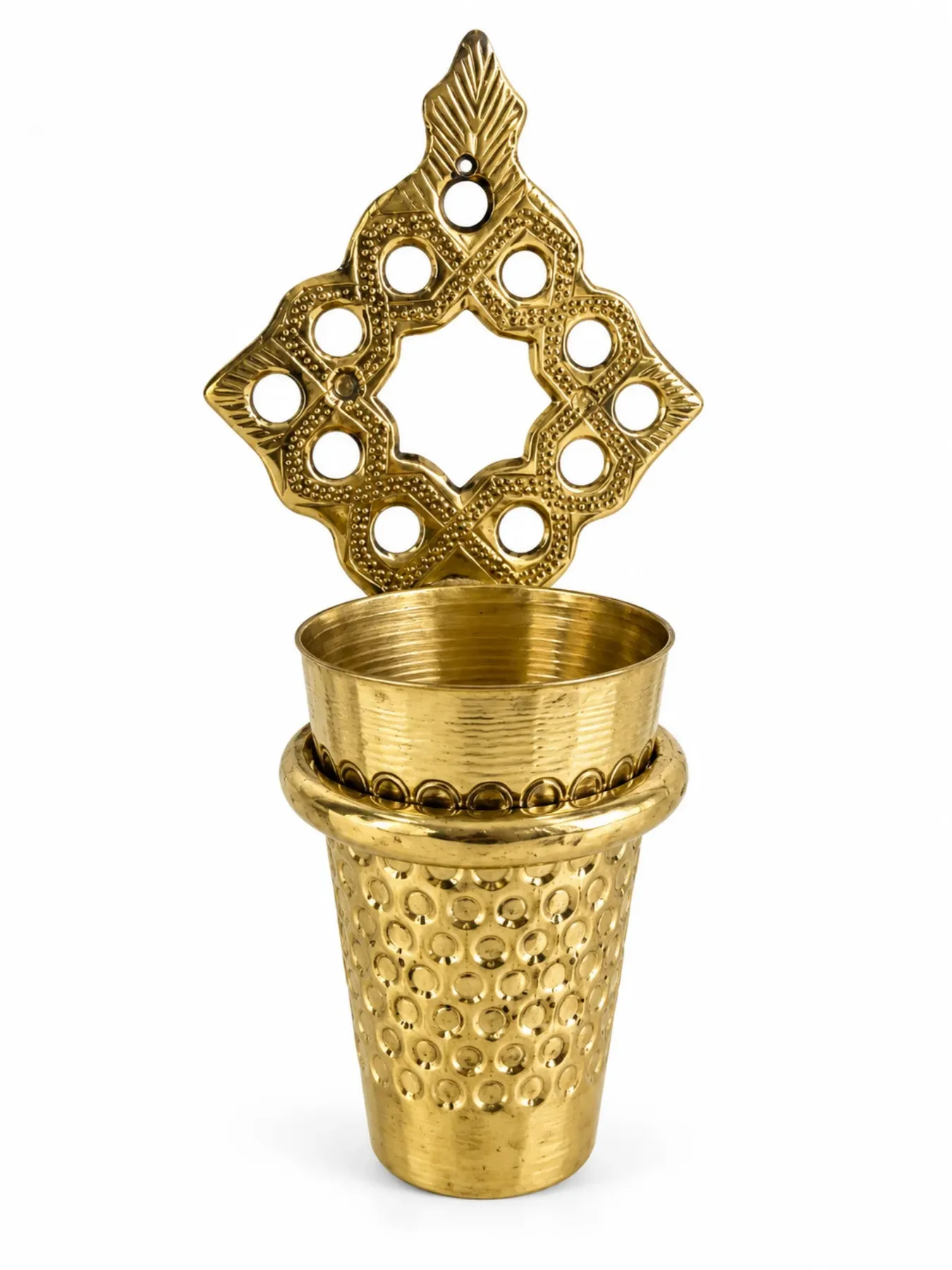 Moroccan Brass Bathroom Cup & Wall Holder, Handmade Marrakech