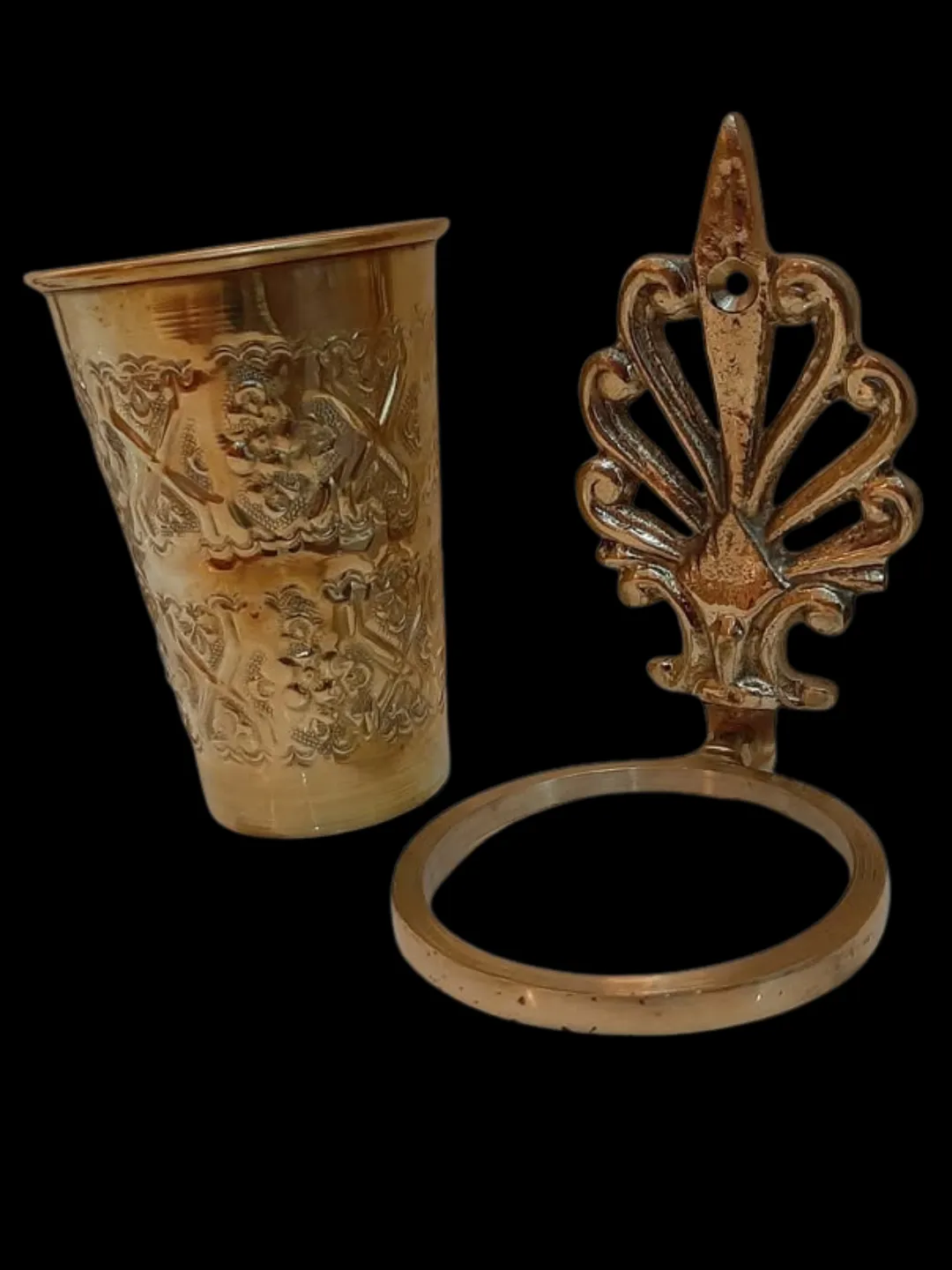 Moroccan Brass Bathroom Cup & Wall Holder — Handmade Marrakech — view 4