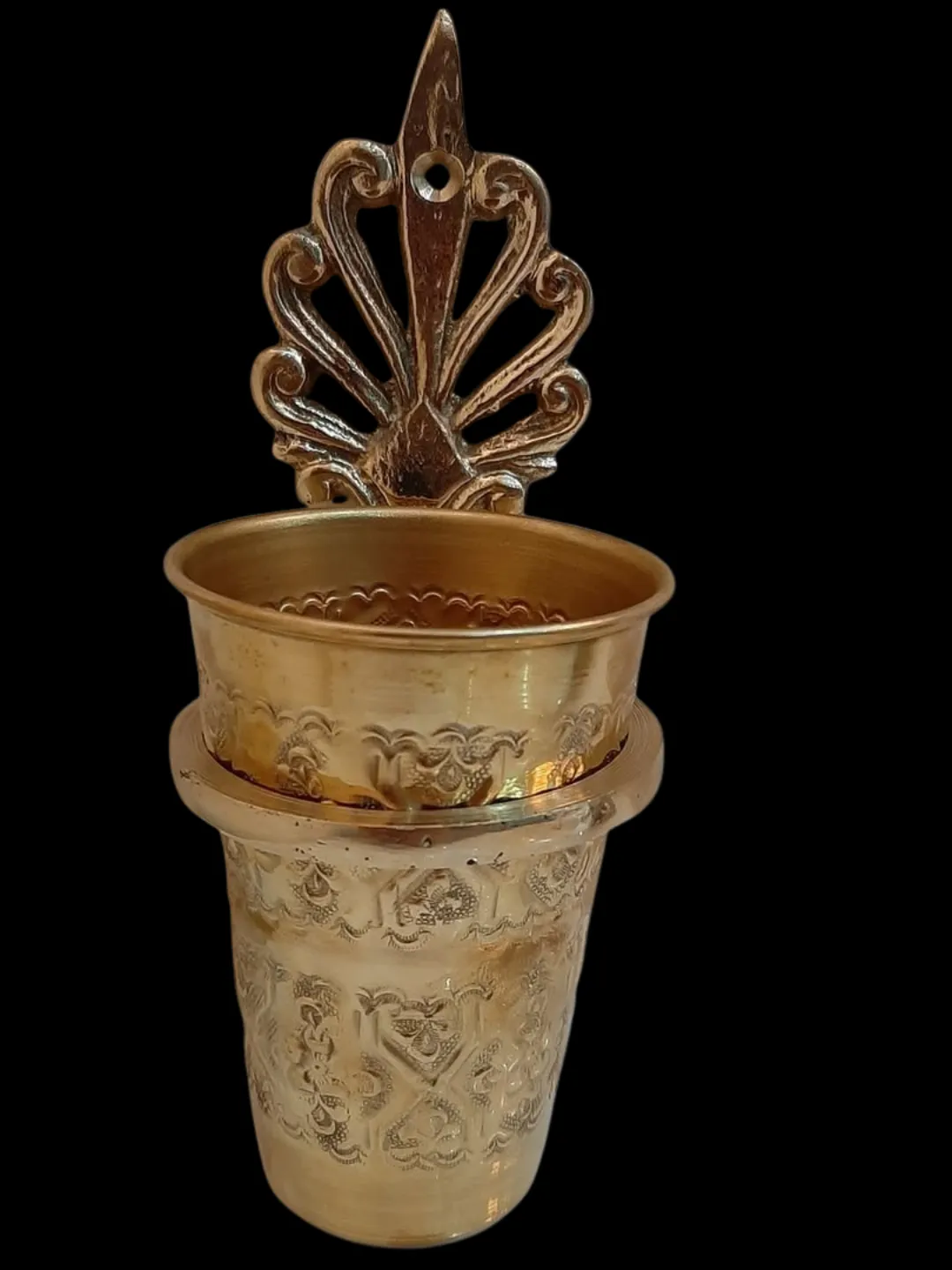 Moroccan Brass Bathroom Cup & Wall Holder — Handmade Marrakech — view 2
