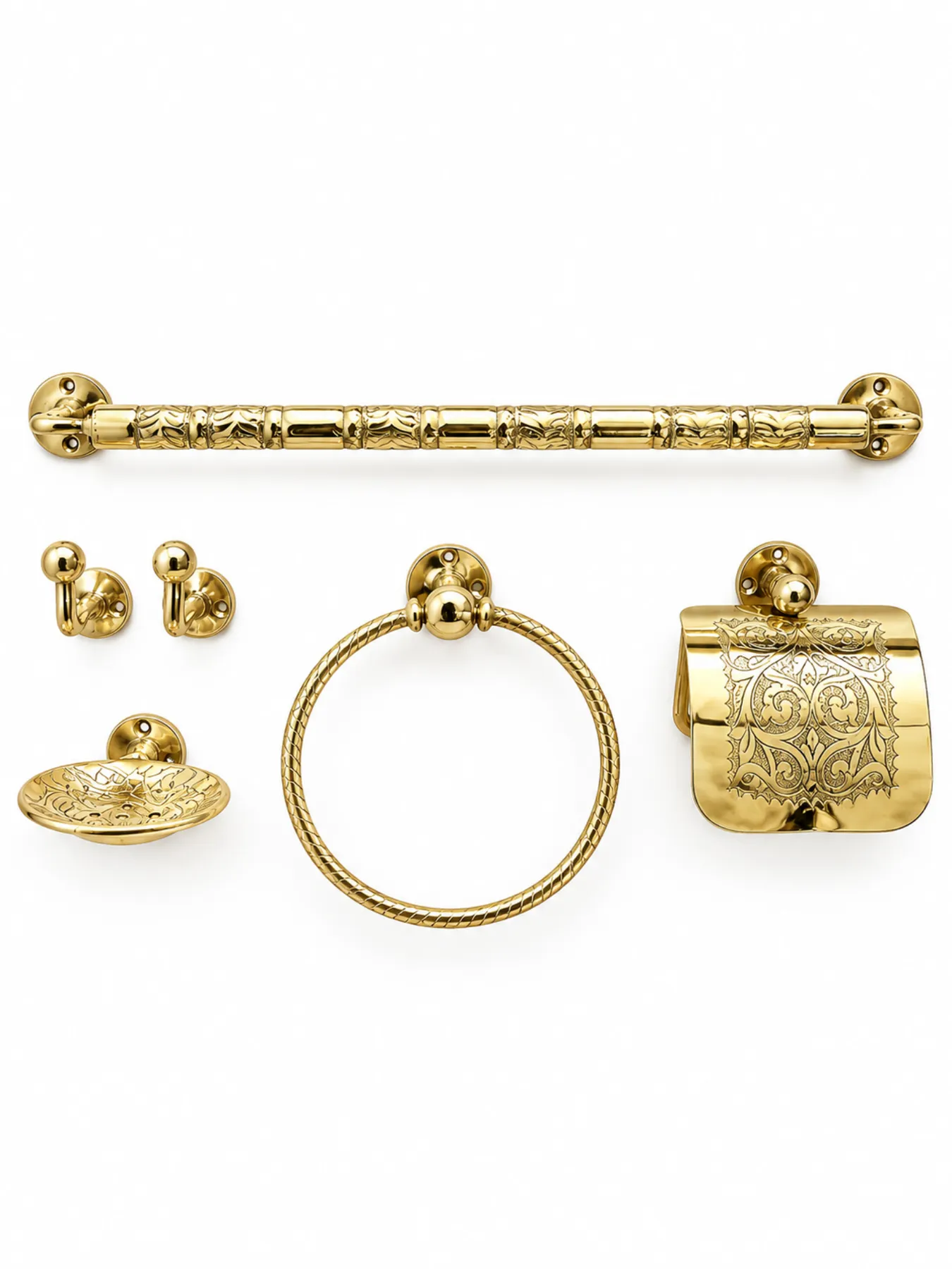 Hand-Engraved Moroccan Brass Bathroom Set, 6-Piece Marrakech Bath Hardware Collection