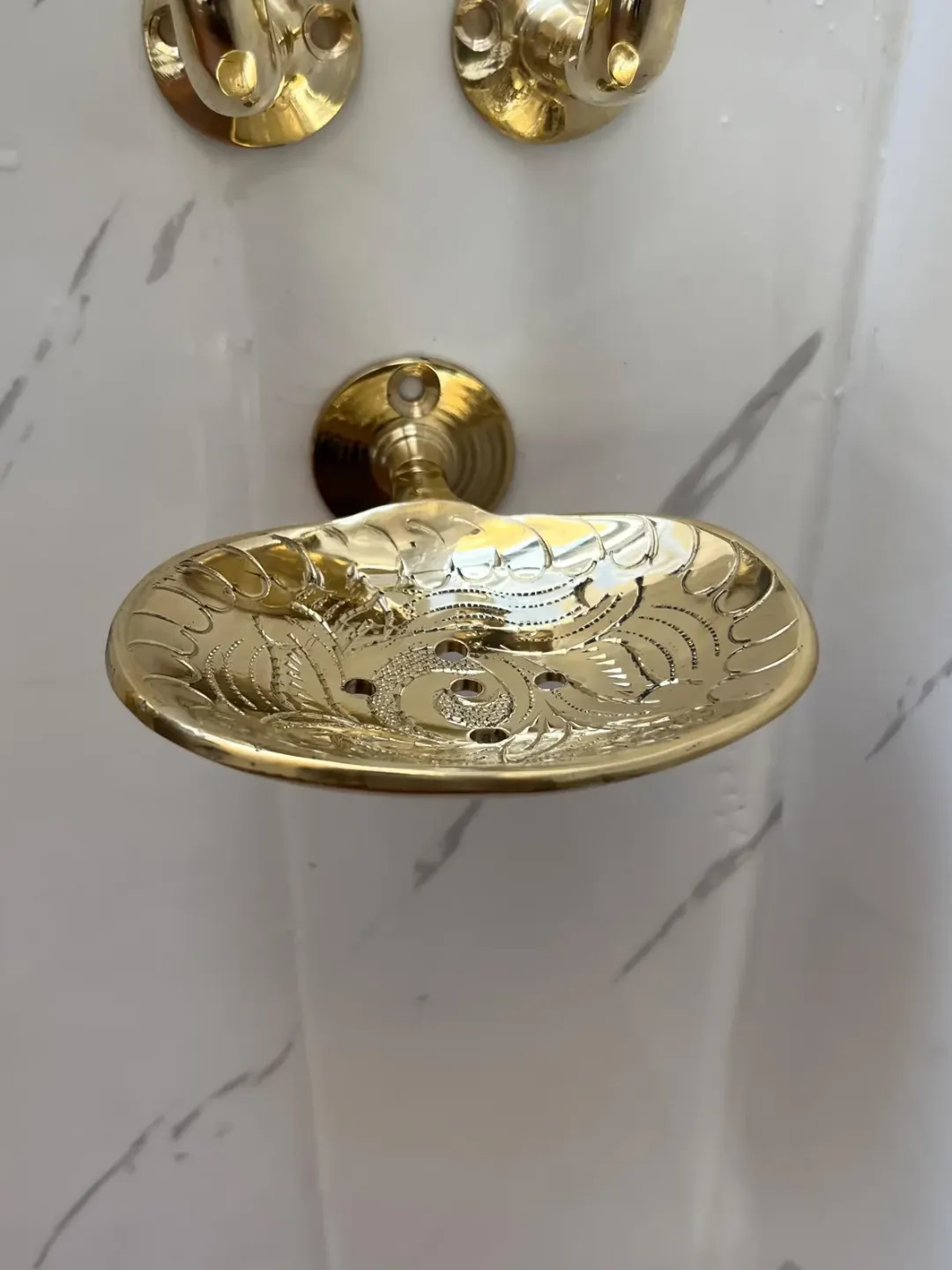 Moroccan Brass Bathroom Hardware Set, Hand-Engraved, 6 Piece — view 2