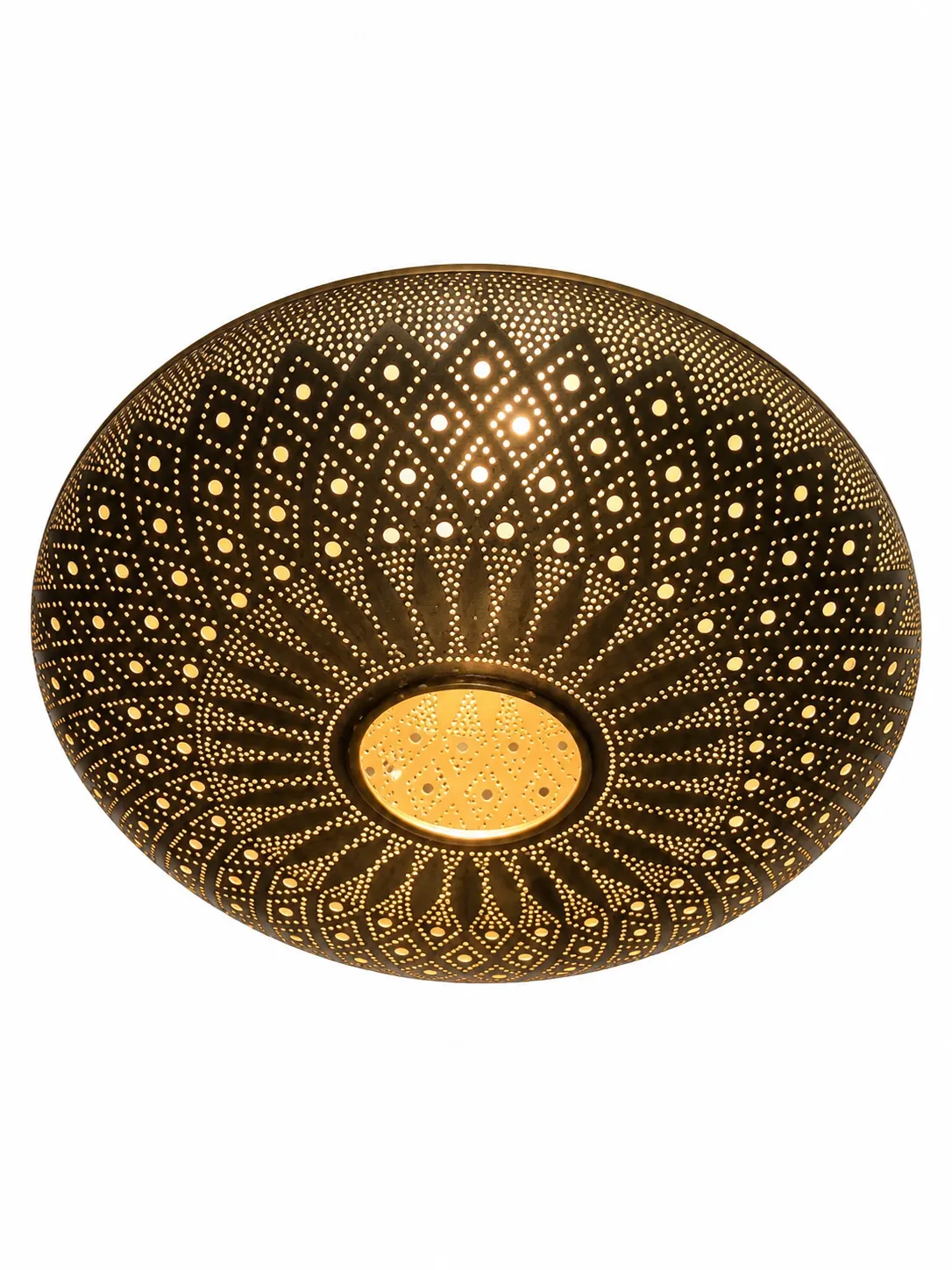 Handcrafted Moroccan Brass Ceiling Light, Perforated Geometric Pendant