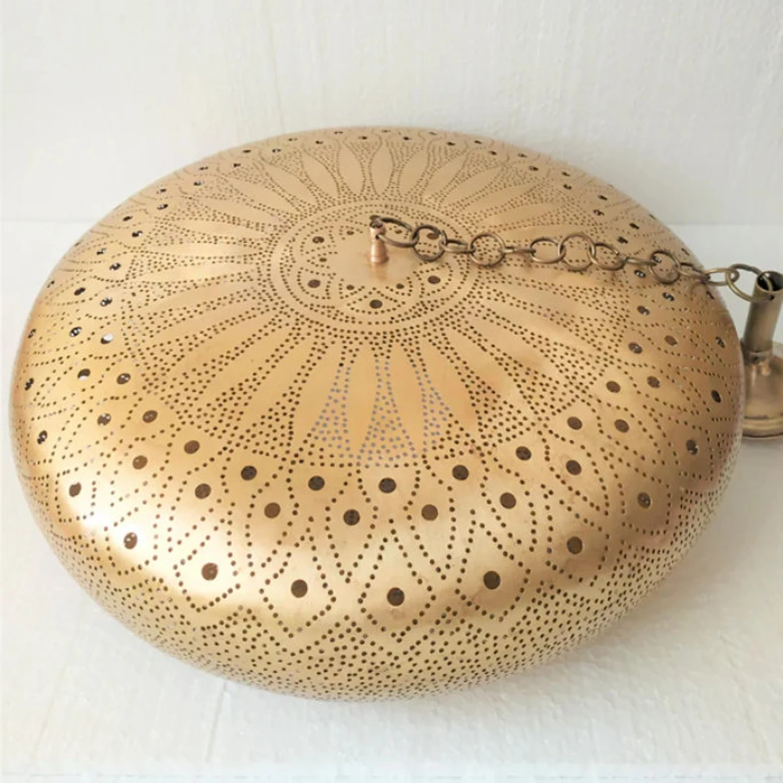 Moroccan Brass Ceiling Light – Handmade Hammered Pendant Lamp – Custom Finish (Bronze, Silver, Gold, Copper, Black) — view 7